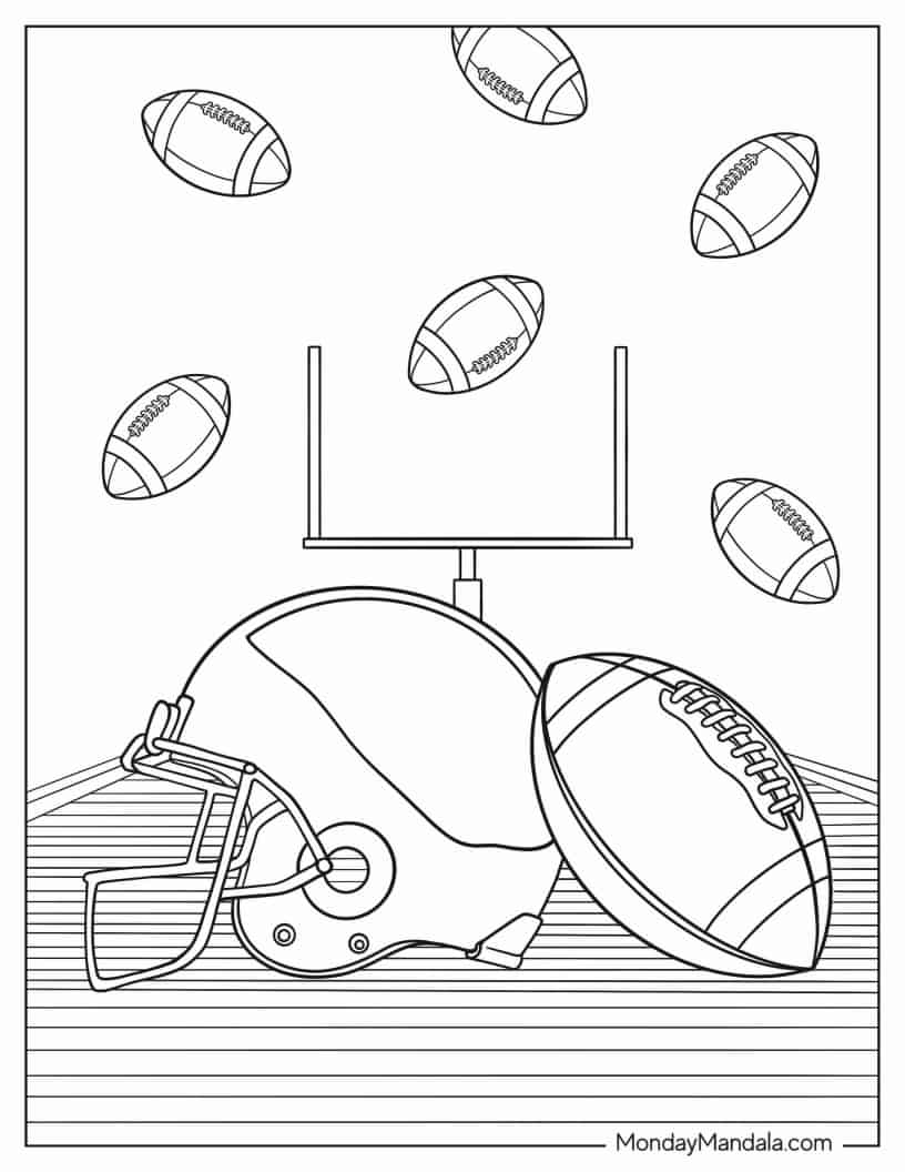 NFL Themed Balls And Goal Post To Color coloring page