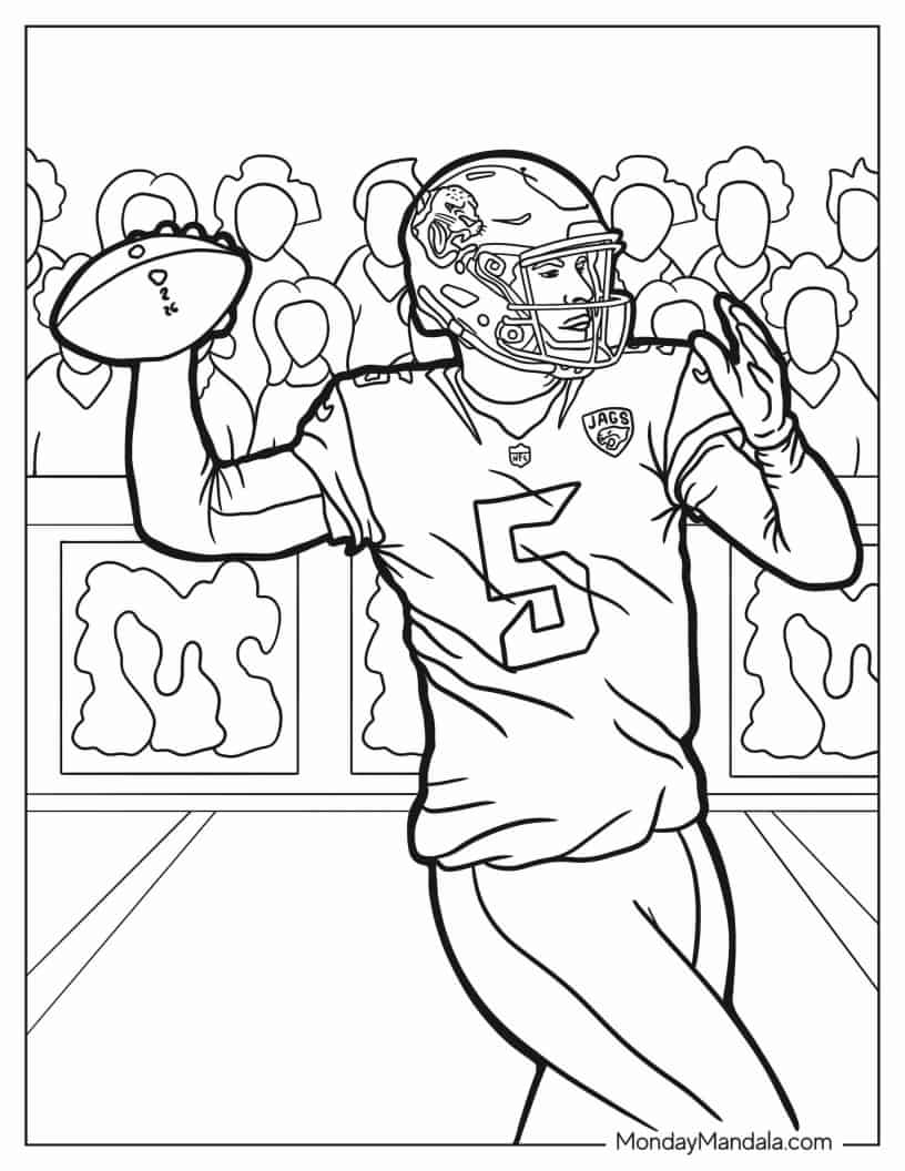 Quarterback Player Throwing The Pigskin To Color coloring page