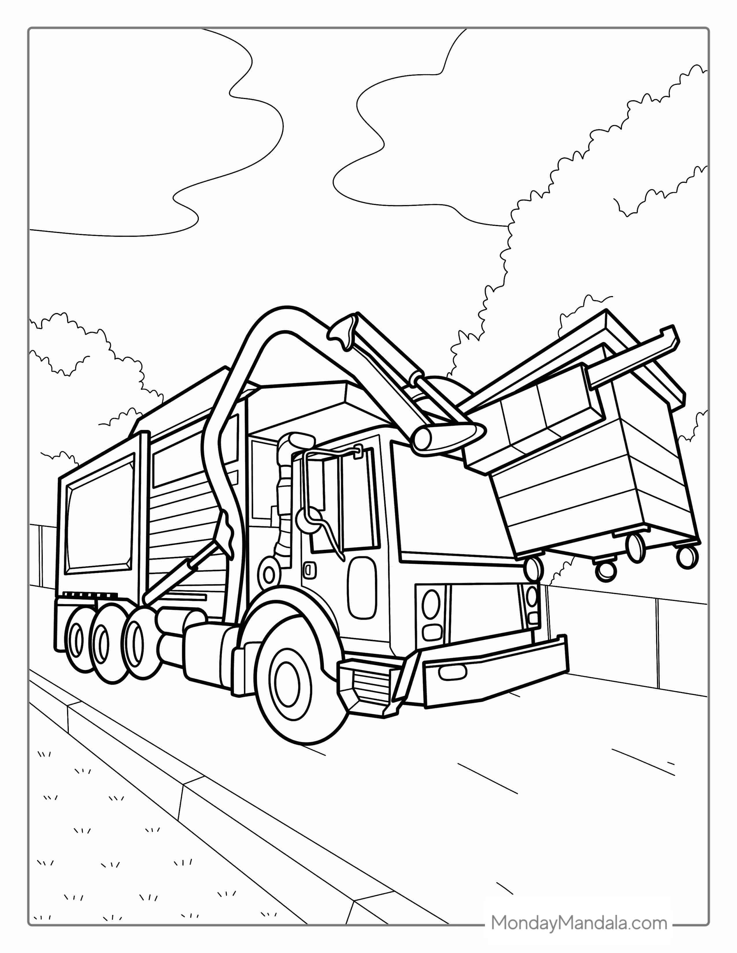 Big Front Loader Garbage Truck Coloring Sheet coloring page