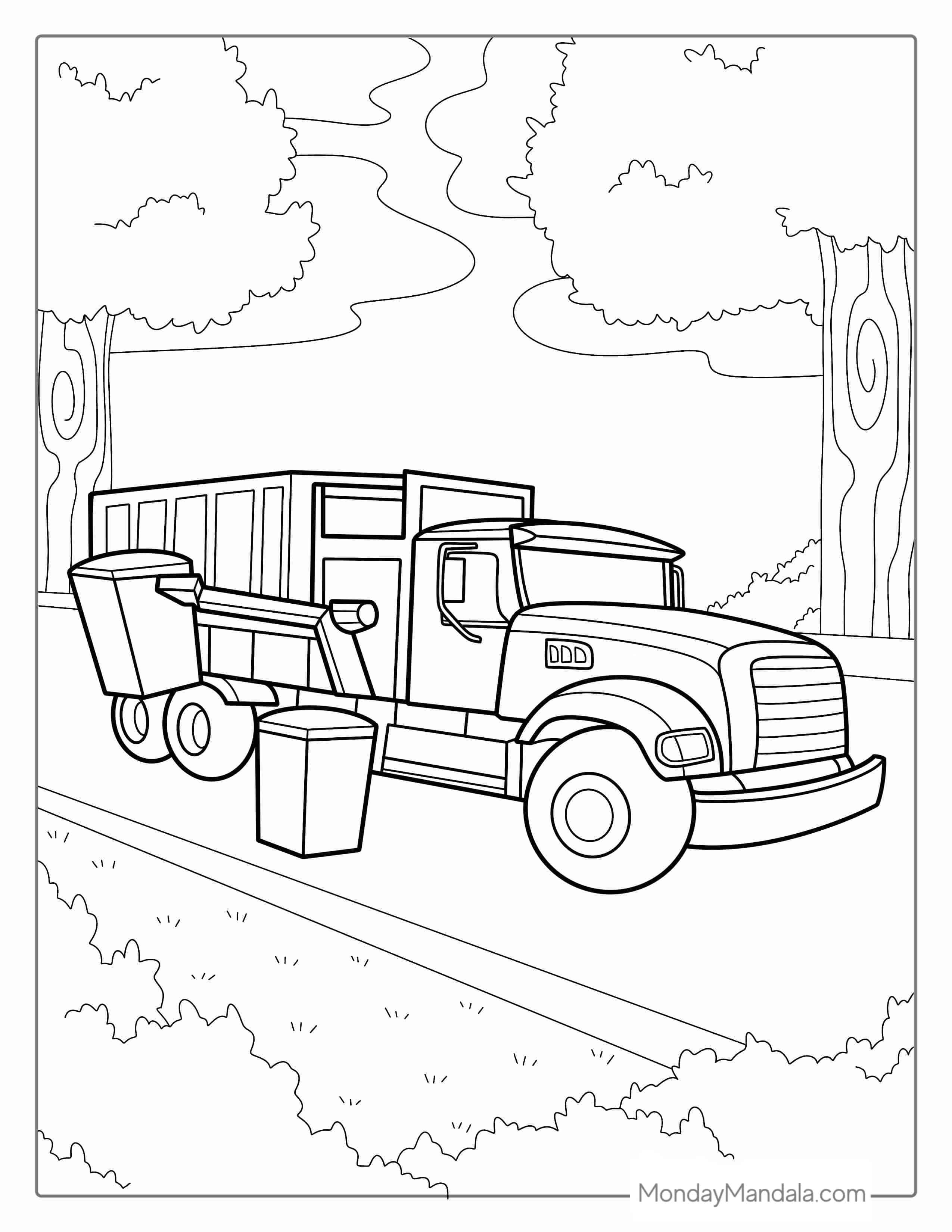 Coloring Page Of a Side Loader Garbage Truck coloring page