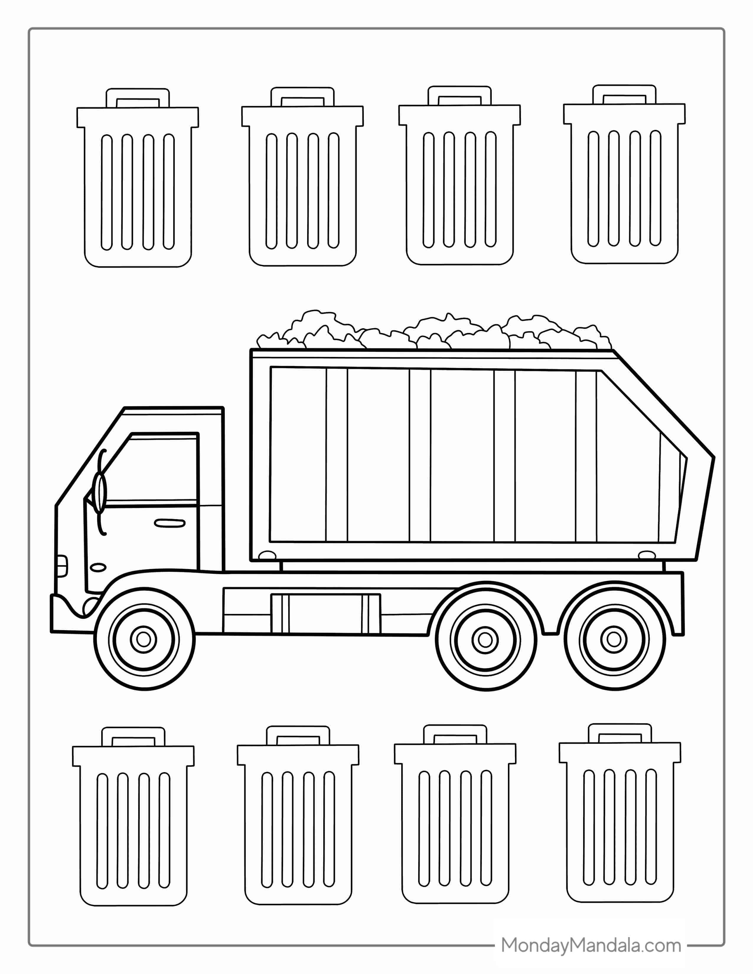 Easy Outline Of a Garbage Truck To Color For Preschoolers coloring page