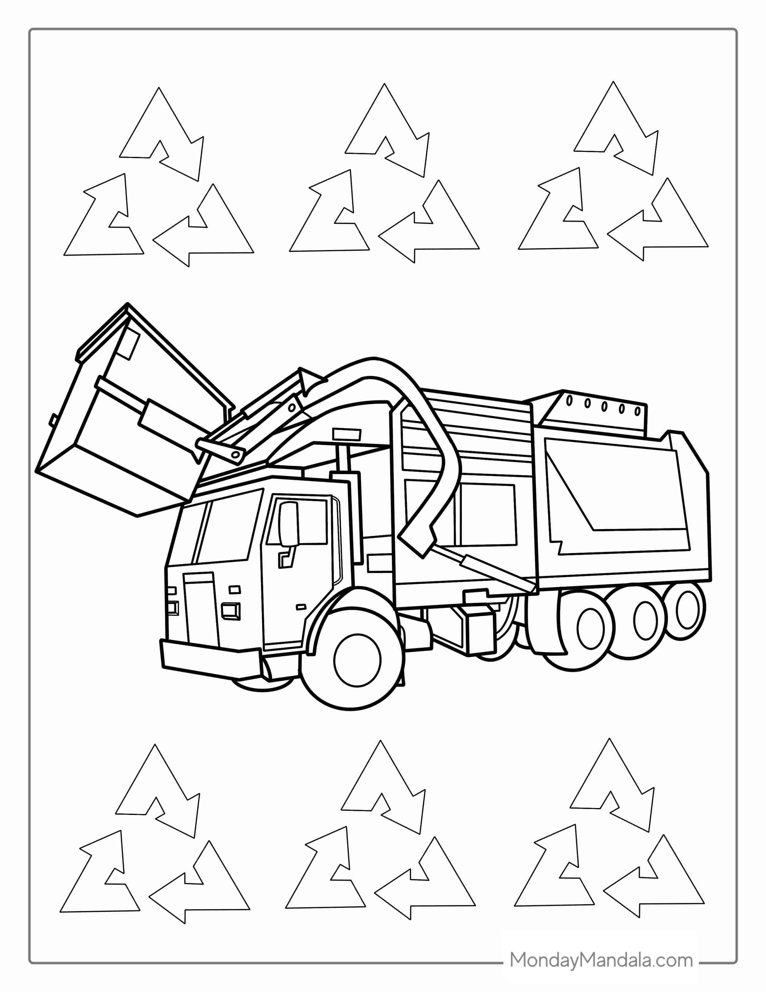 Garbage Truck Coloring Page With Recycling Symbols coloring page