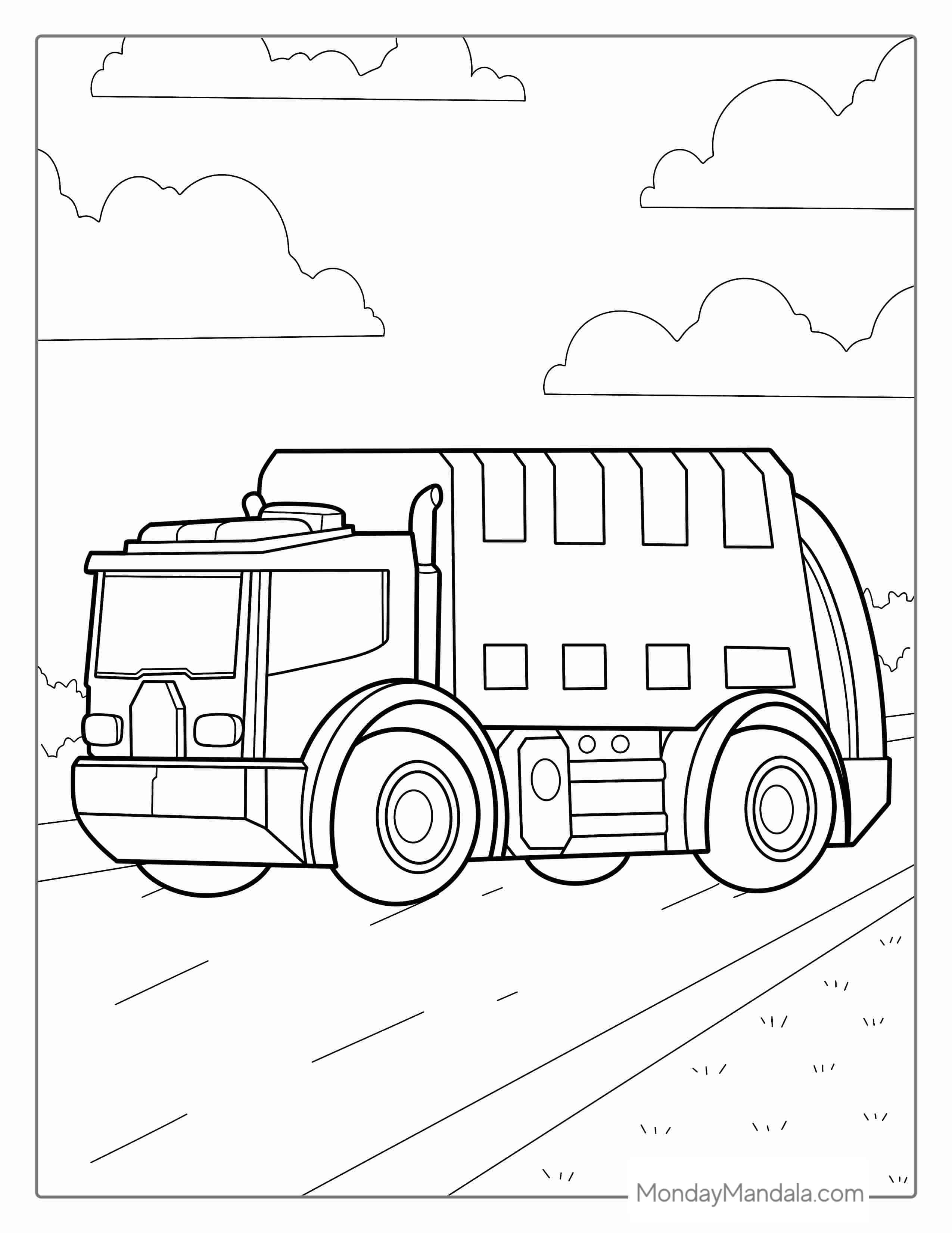 Large Modern Garbage Truck Coloring Page coloring page