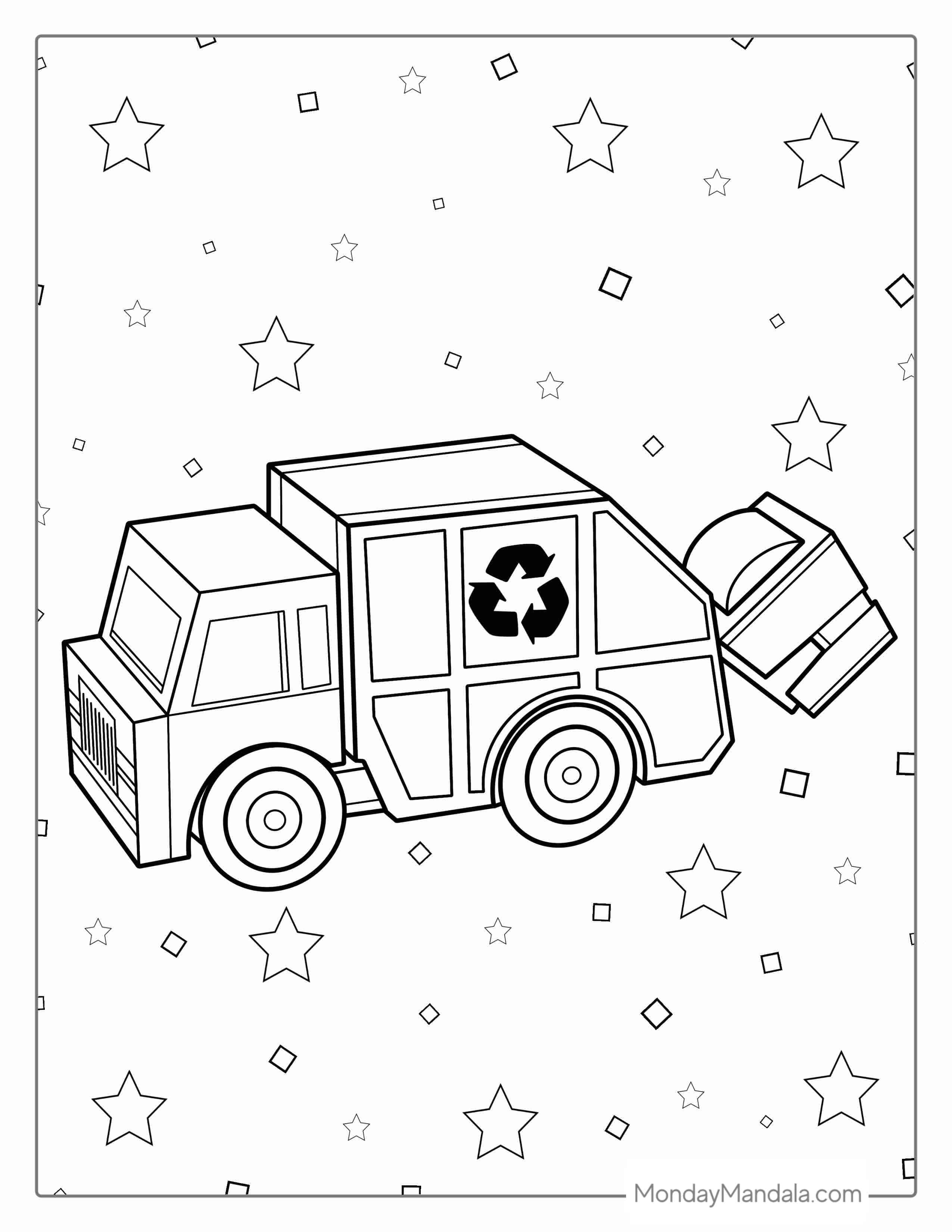 Recycling Garbage Truck Coloring Page coloring page — printable line art