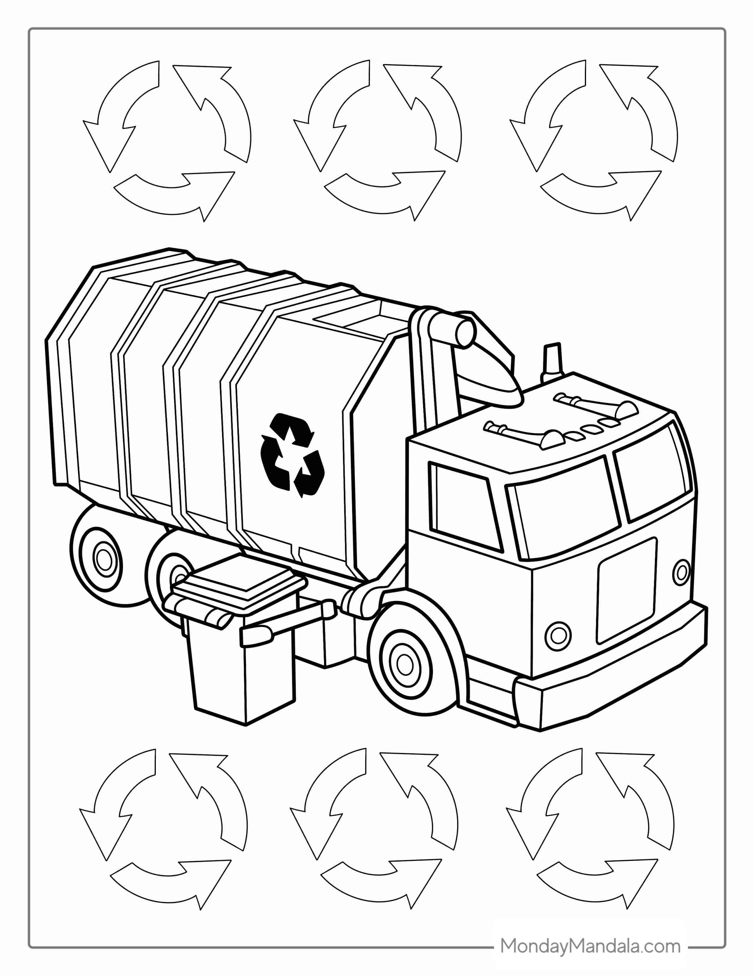 Side Loader Garbage Truck Coloring Sheet coloring page — printable line art