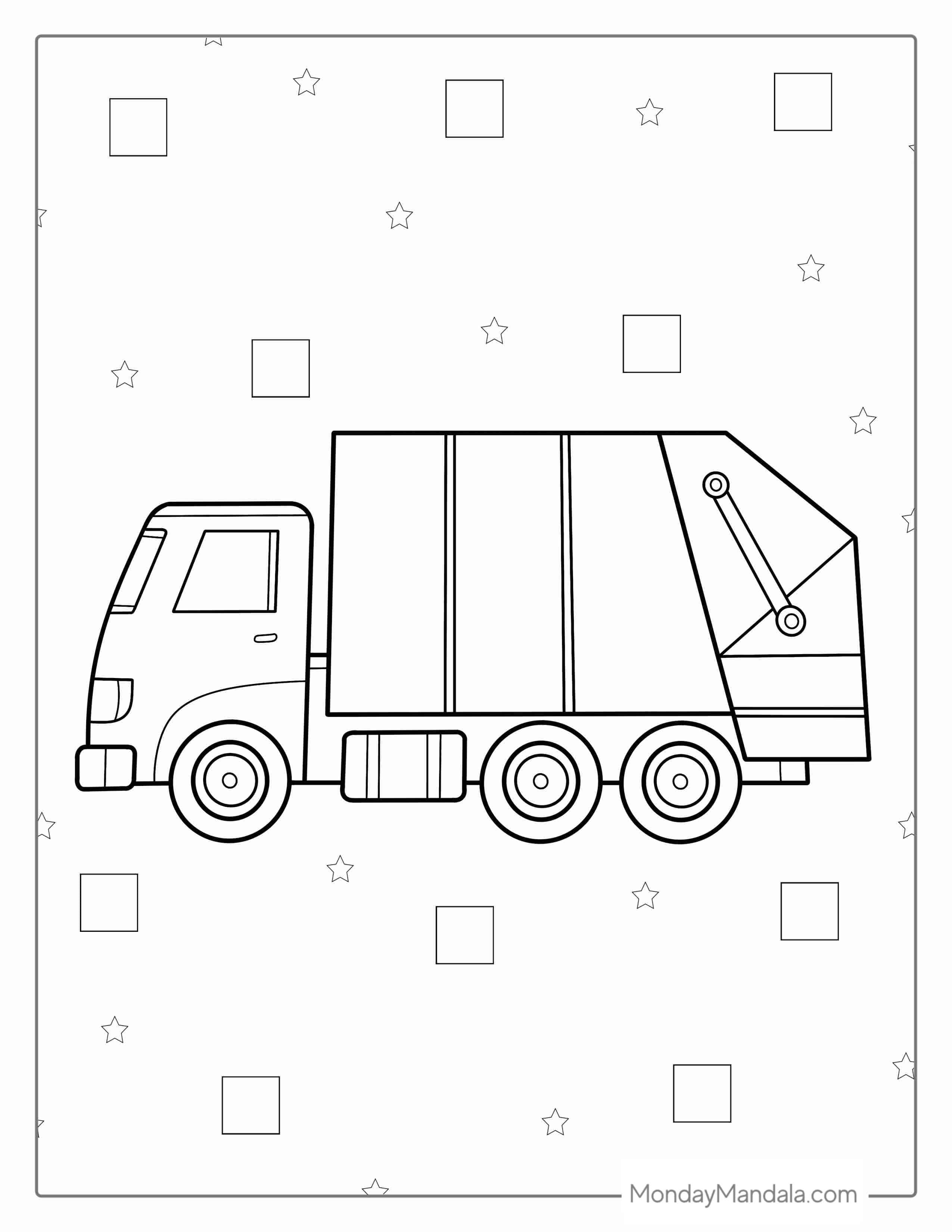 Simple Outline Of a Garbage Truck To Color For Preschoolers coloring page