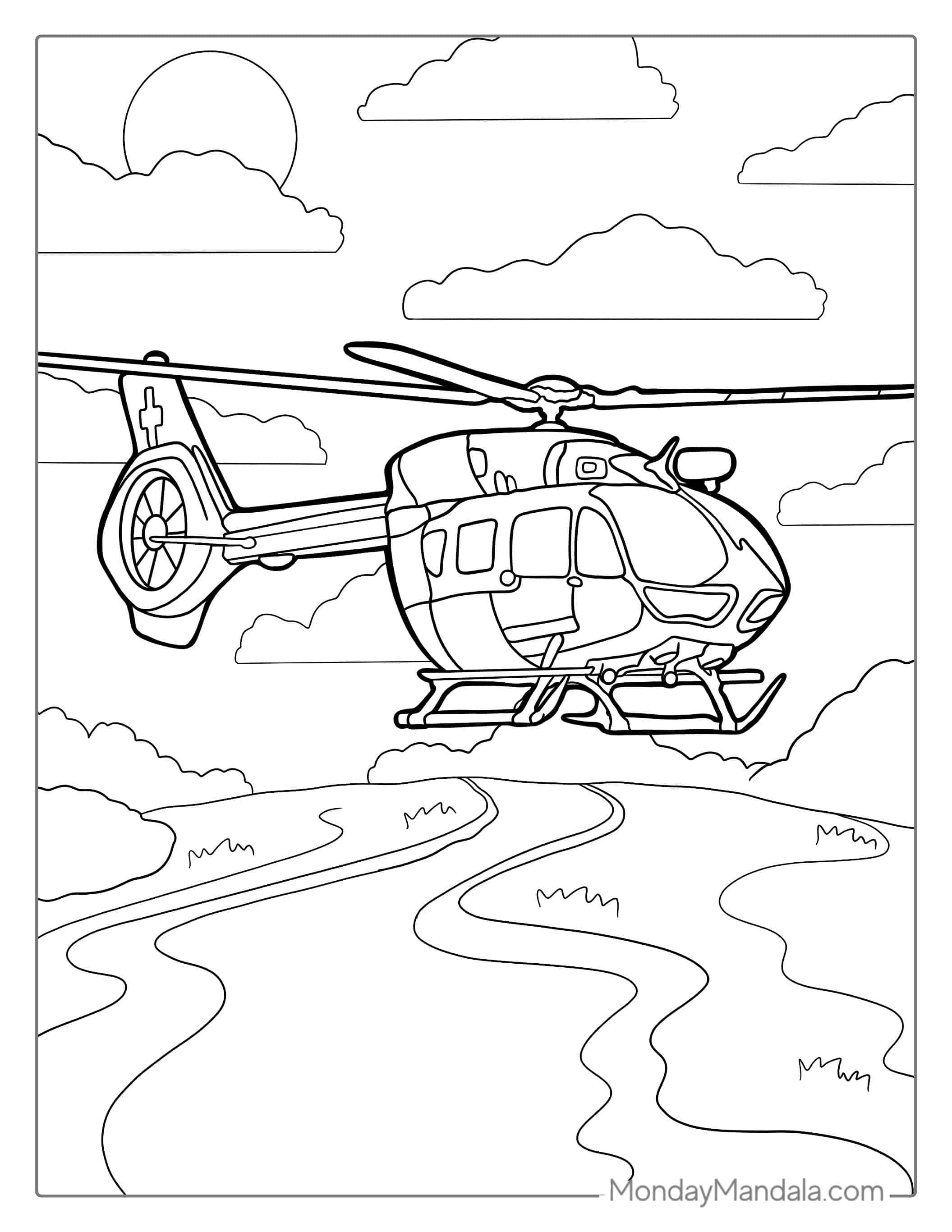 Bell 247 Helicopter Coloring Sheet coloring page
