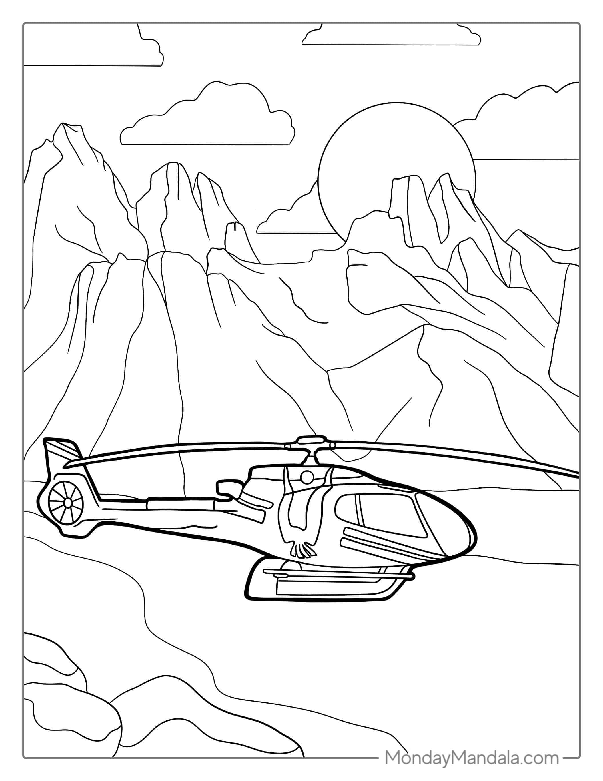 Bell 247 Helicopter Waiting To Lift Off coloring page