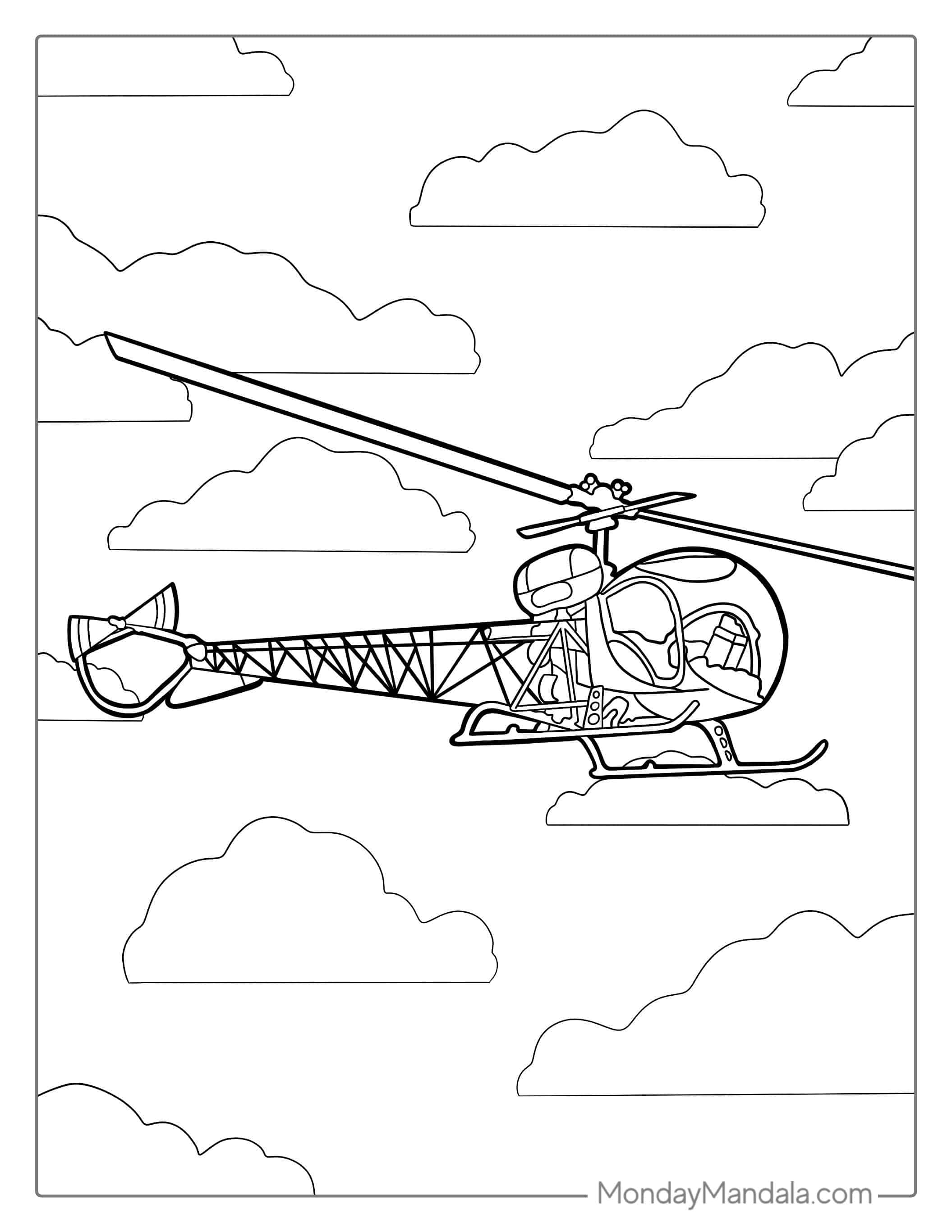 Bell 47 Helicopter Flying In The Sky coloring page