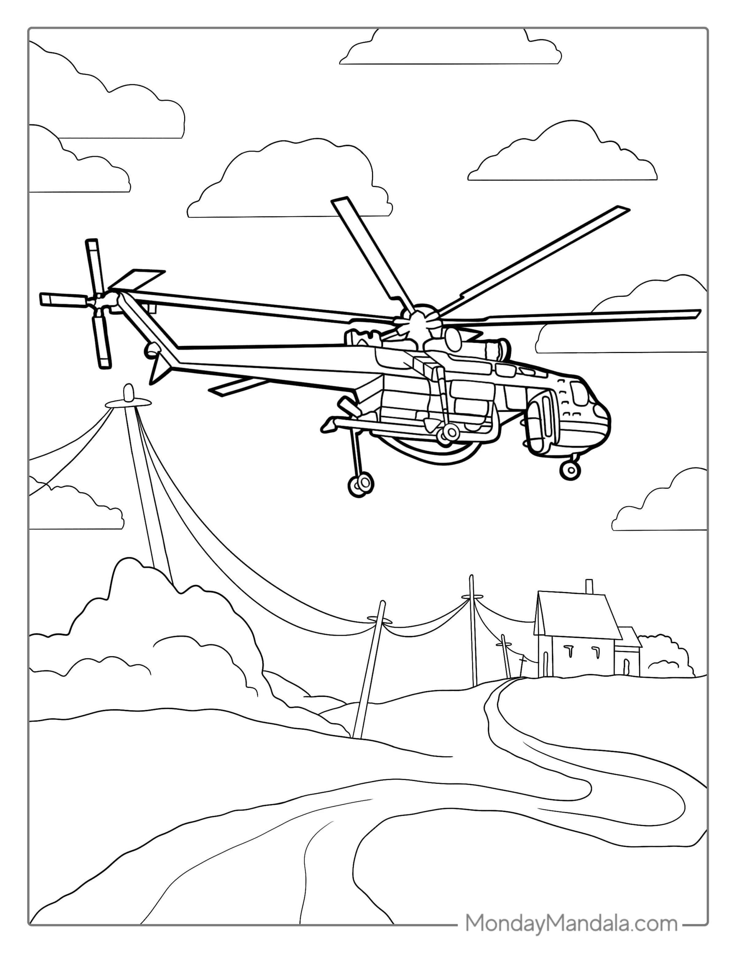 Elvis Bushfire Helicopter Coloring Page coloring page