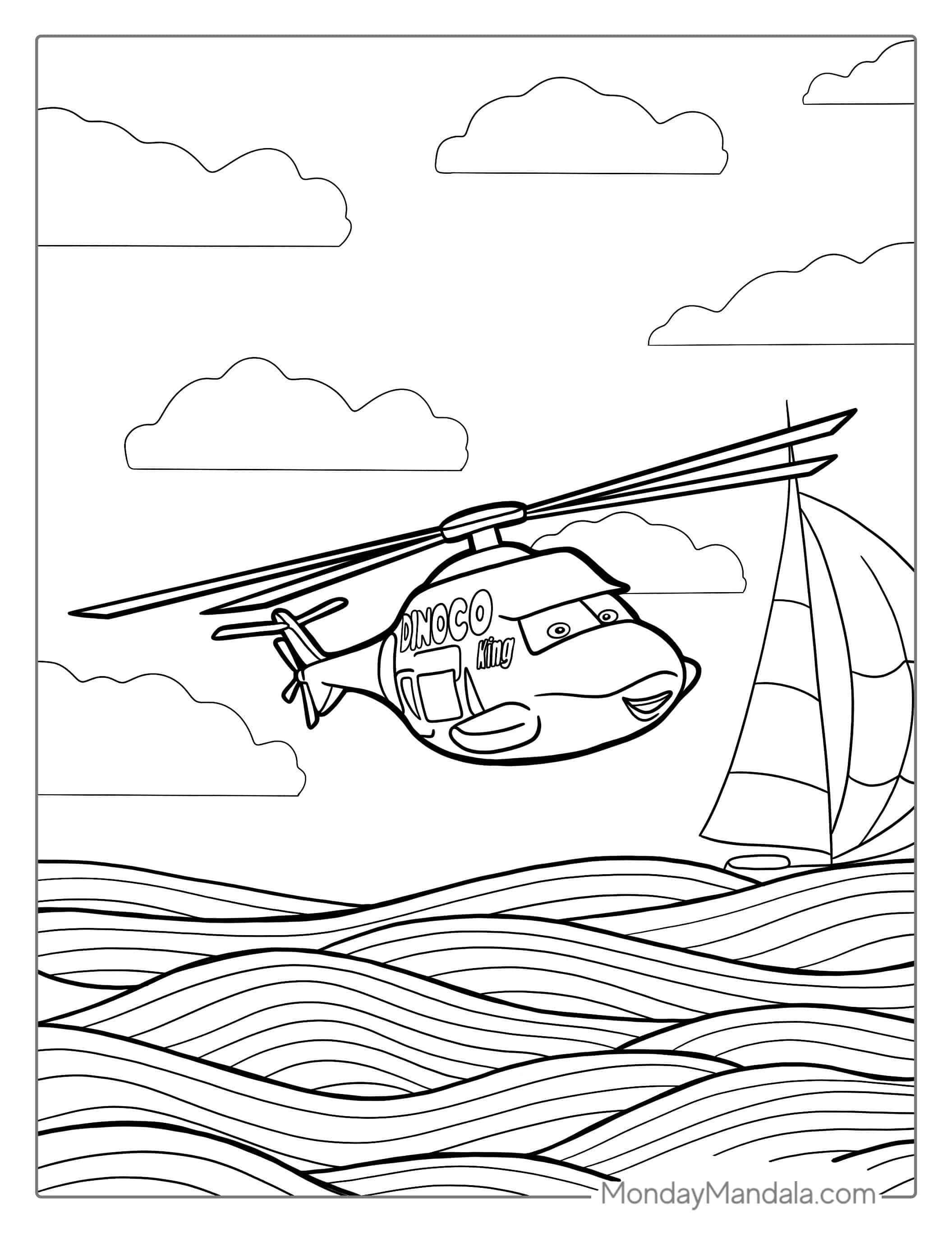 Helicopter From Cars Movie To Color coloring page
