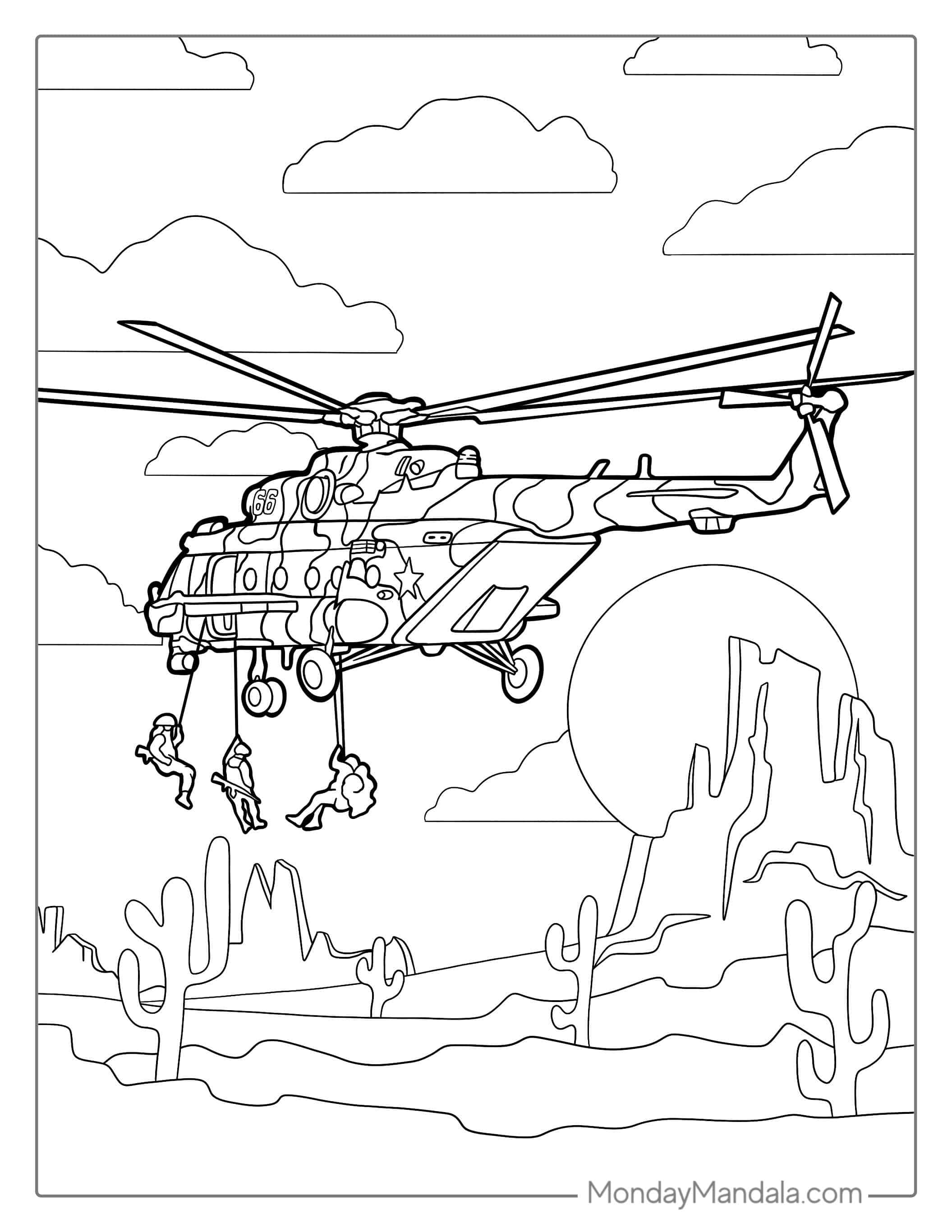 Helicopter With Navy SEALs Coloring Sheet coloring page