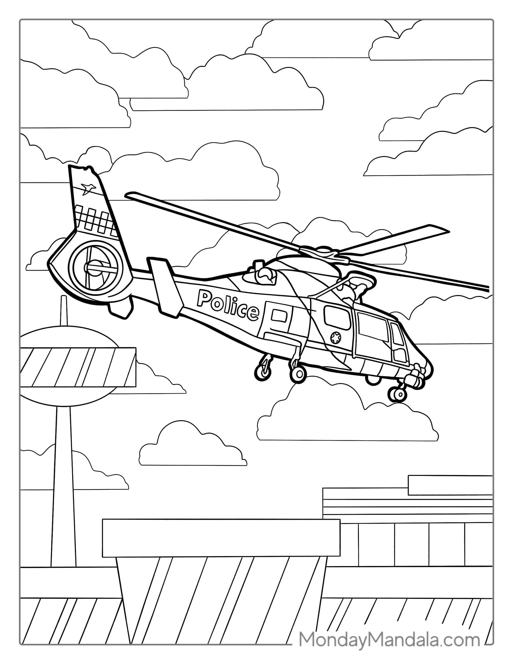 Police Helicopter Coloring Page For Kids coloring page