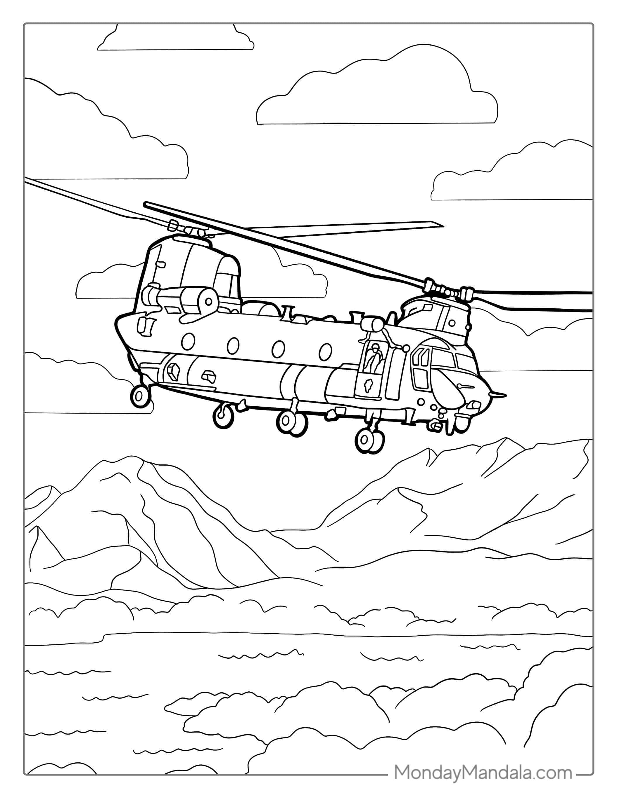 Tandem Rotor Helicopter Coloring Page coloring page