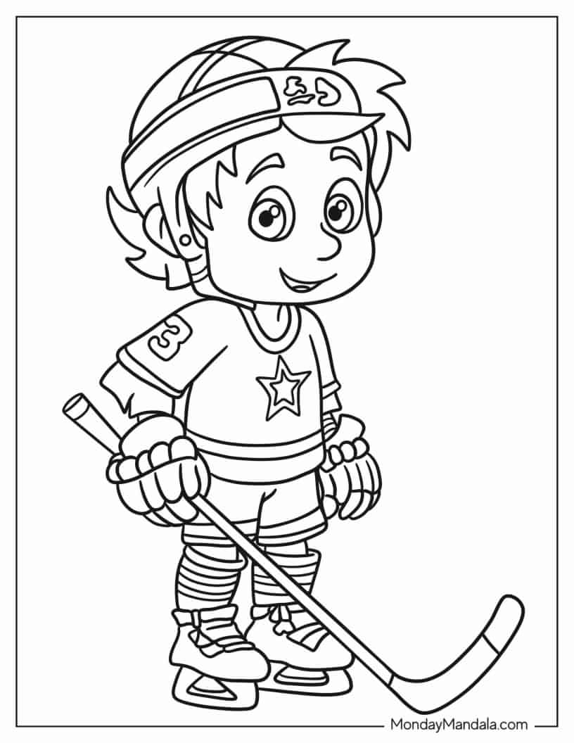 Boy Hockey Player To Color For Kids coloring page