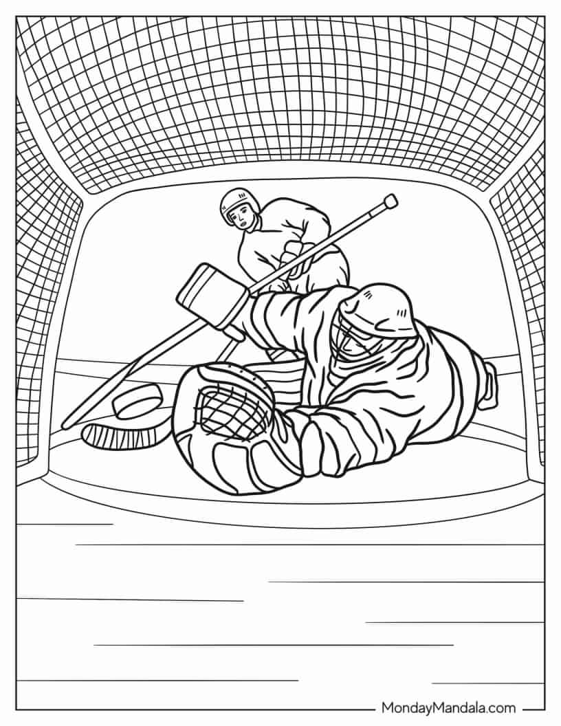 Hockey Player Scoring A Goal To Color coloring page — printable line art