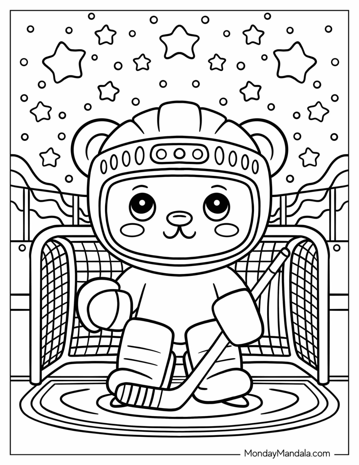 NHL & Hockey Coloring Page of Cartoon Bear Ice Hockey Goaltender for Kids coloring page