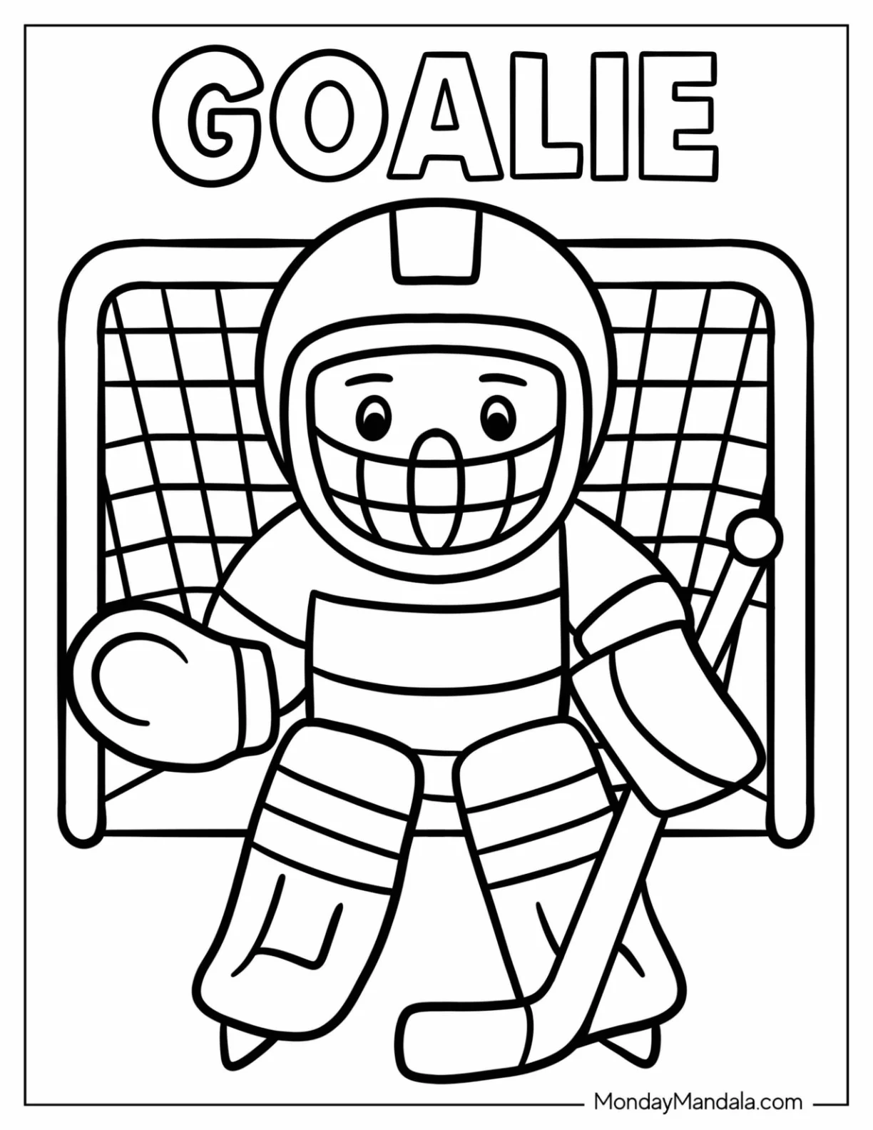 NHL & Hockey Coloring Page of Cartoon Ice Hockey Goalie for Kids coloring page