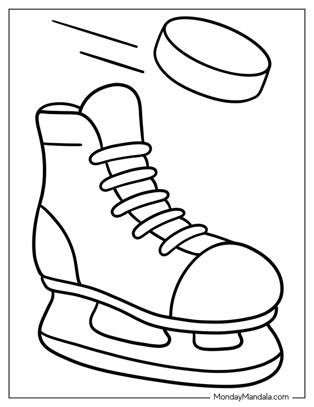 NHL & Hockey Coloring Page of Ice Hockey Skates with Puck in the Air for Preschoolers coloring page