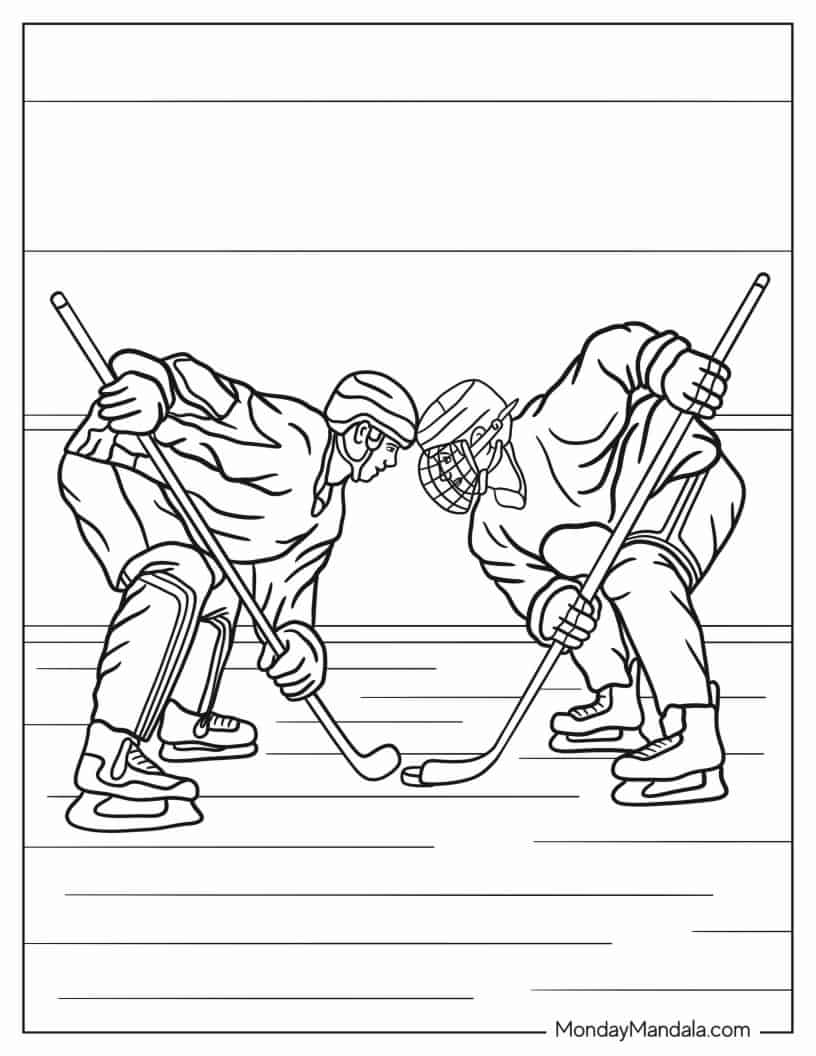 Simple Coloring Sheet of Two Hockey Players coloring page