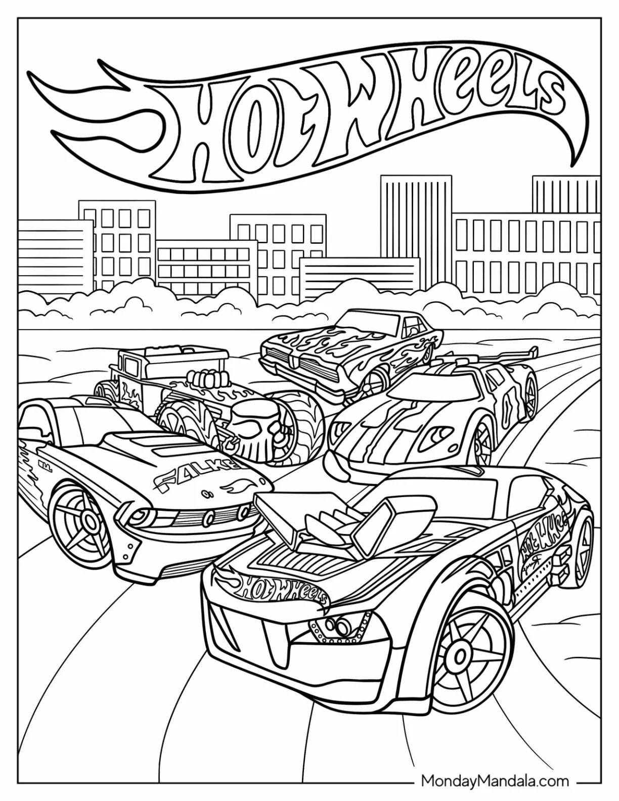Detailed Hot Wheels On Race Track Poster coloring page
