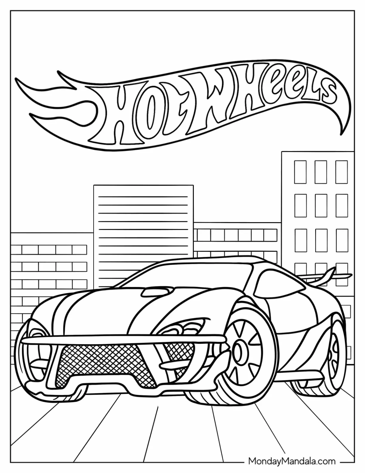 Hot Wheels Red Mustang Coloring Sheet coloring page — printable line art