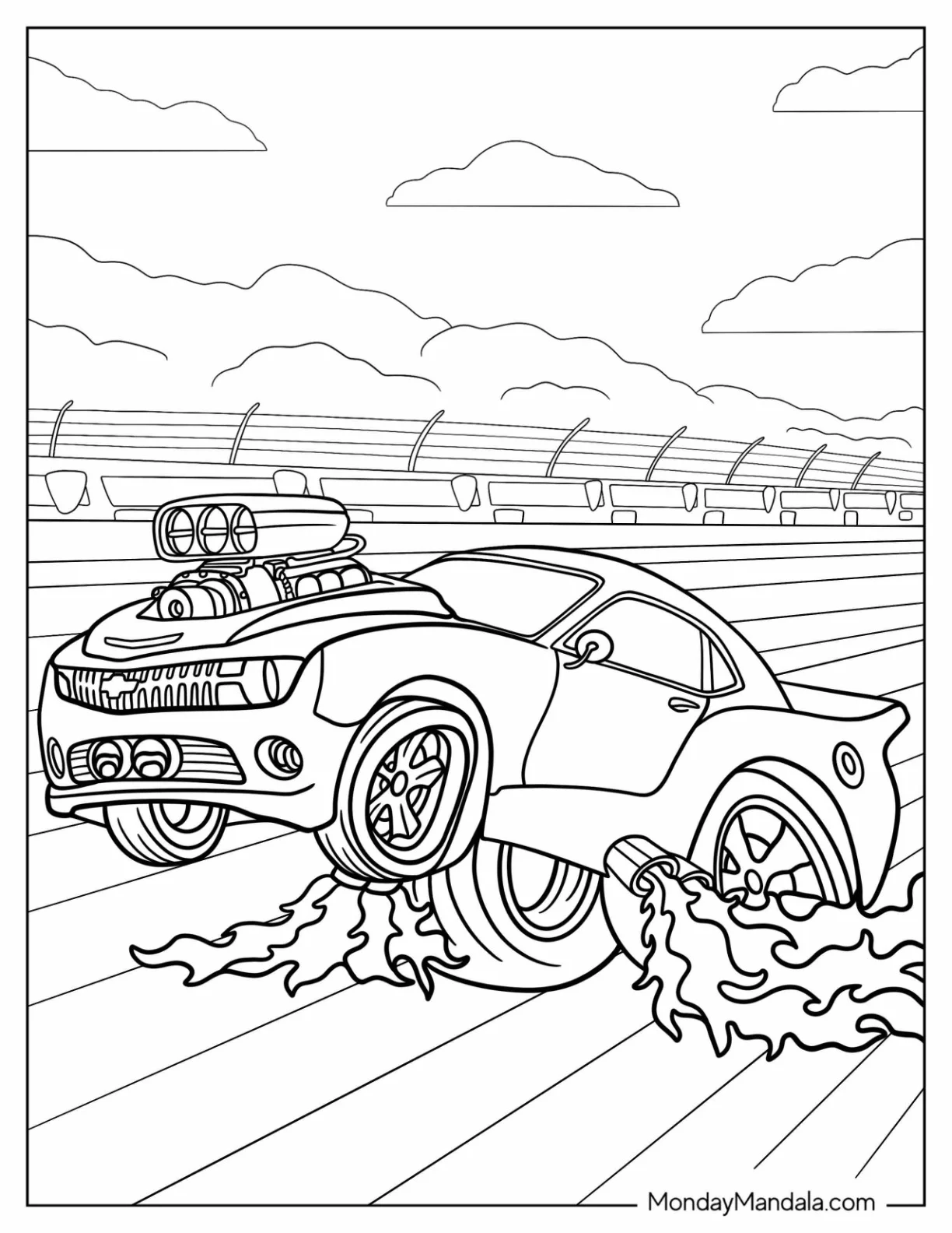 Hot Wheels With Flaming Exhaust coloring page — printable line art