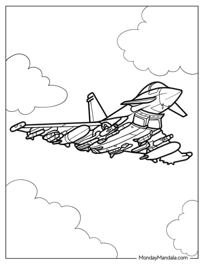 Detailed Coloring Page of Eurofighter Typhoon Jet in the Air coloring page