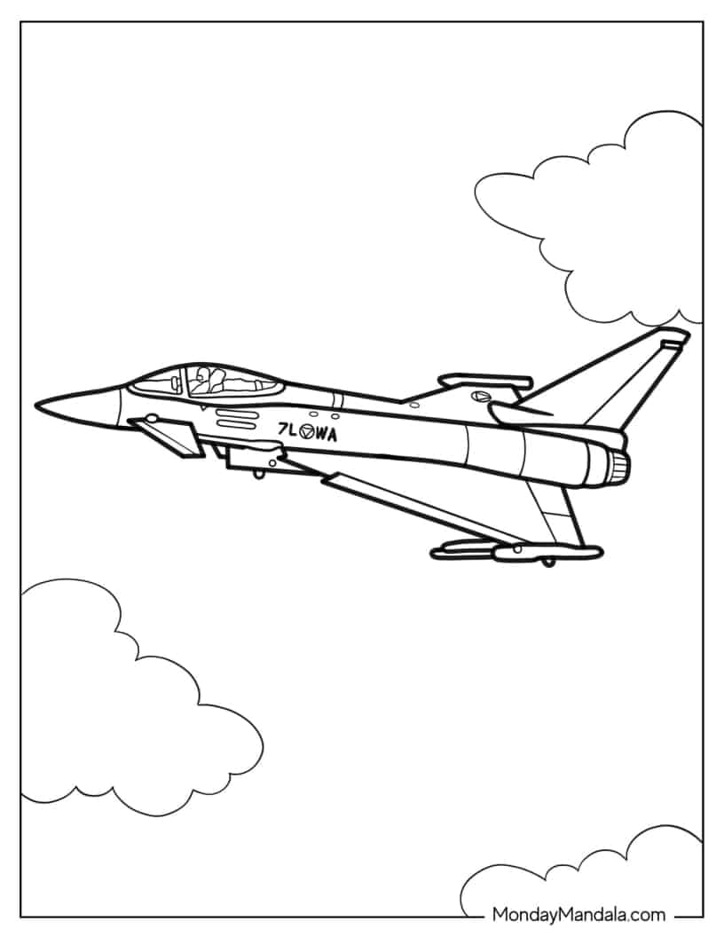 Easy Eurofighter Typhoon Jet for Preschoolers coloring page — printable line art