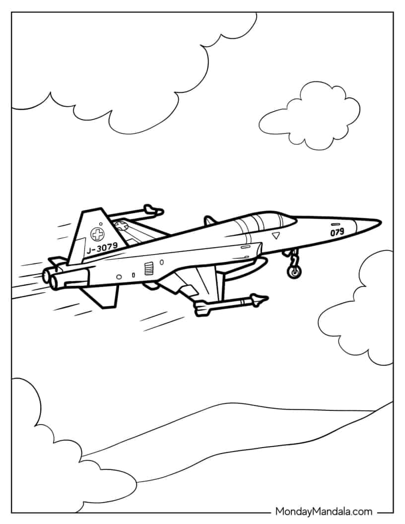 High-Speed Swiss Air Force F-5 Jet coloring page