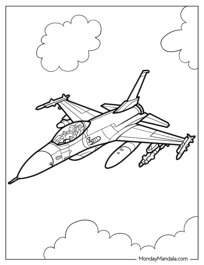 Lockhead Martin F-16 Jet Outline For Kids coloring page