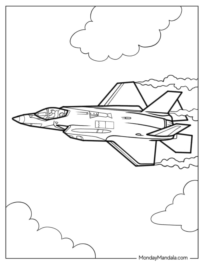 Lockhead Martin F-35 Jet With Smoke To Color coloring page — printable line art