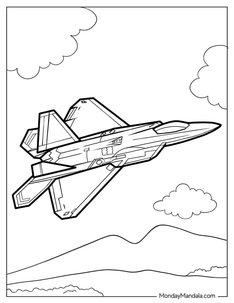 Lockheed Martin F-22 Raptor Jet In the Sky coloring page