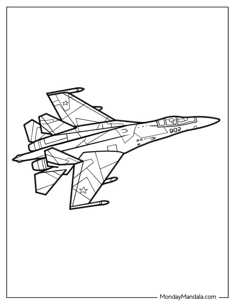 Simple Outline of Sukhoi Su-35 Russian Jet coloring page