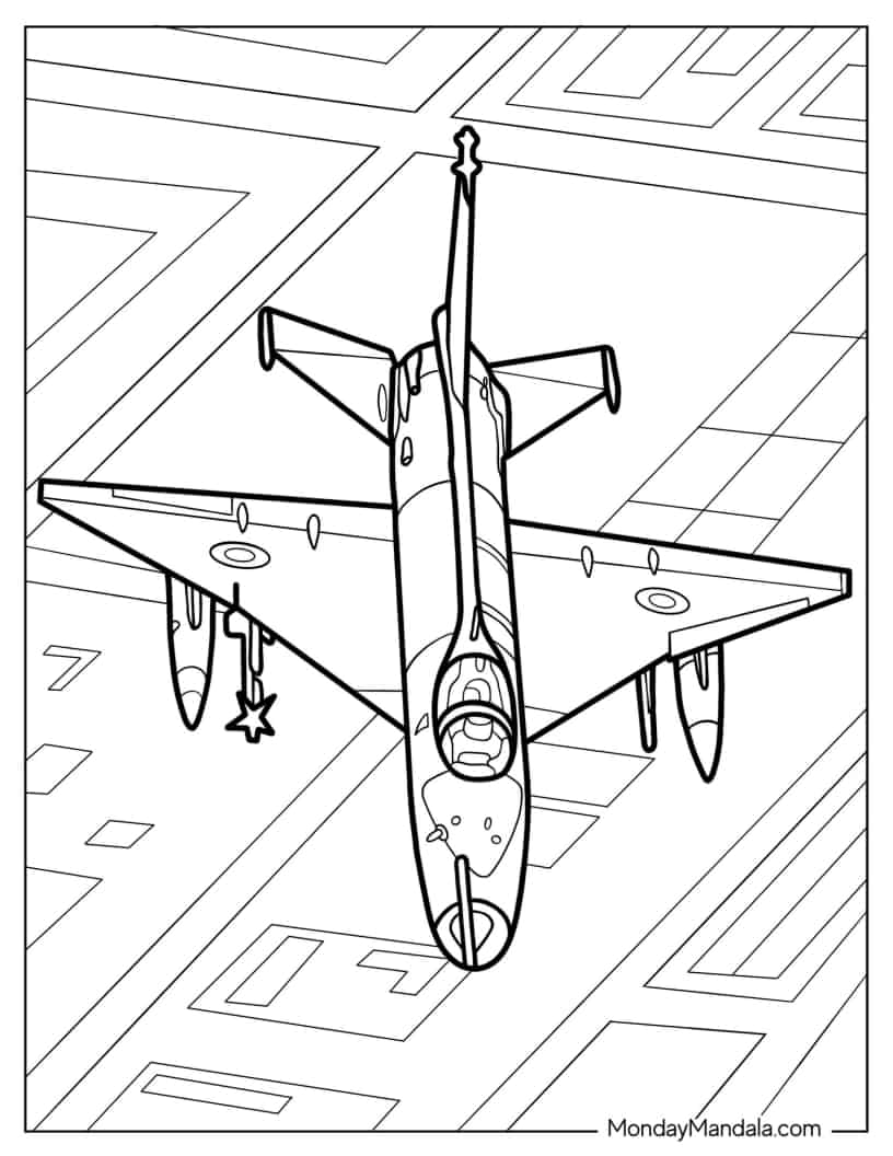Top View of Chengdu J-7 Pakistani Jet coloring page