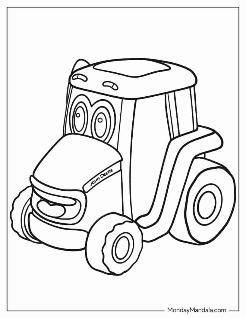 Cartoon John Deere Tractor Coloring In For Preschoolers coloring page