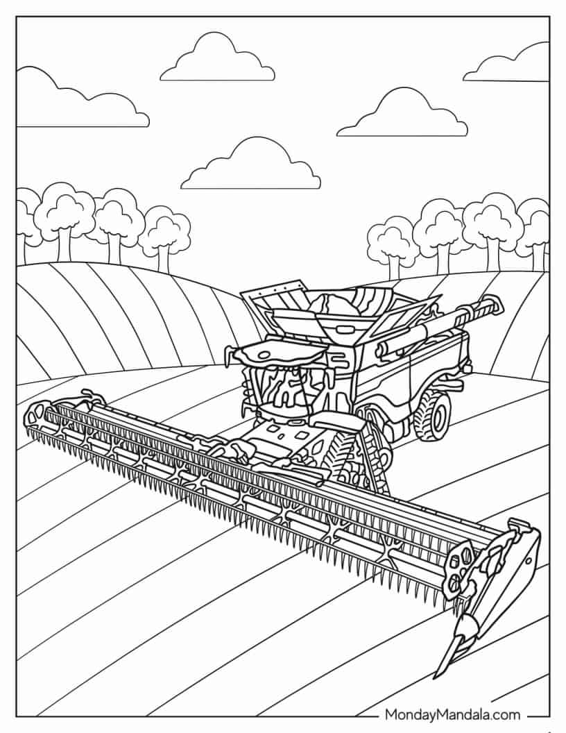 Coloring Sheet Of John Deere Combine Harvester coloring page