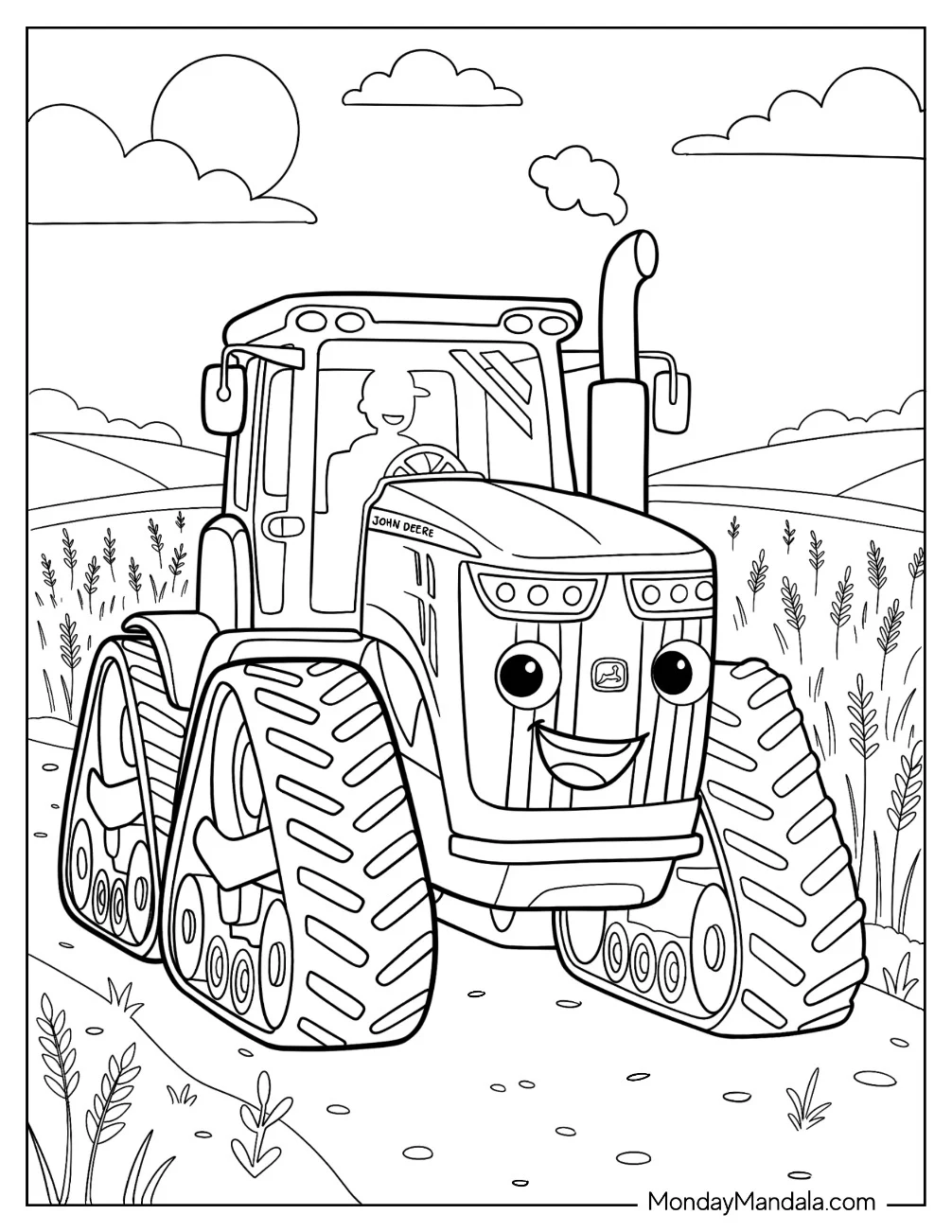 Cute John Deere Tractor on the Field Coloring Sheet coloring page
