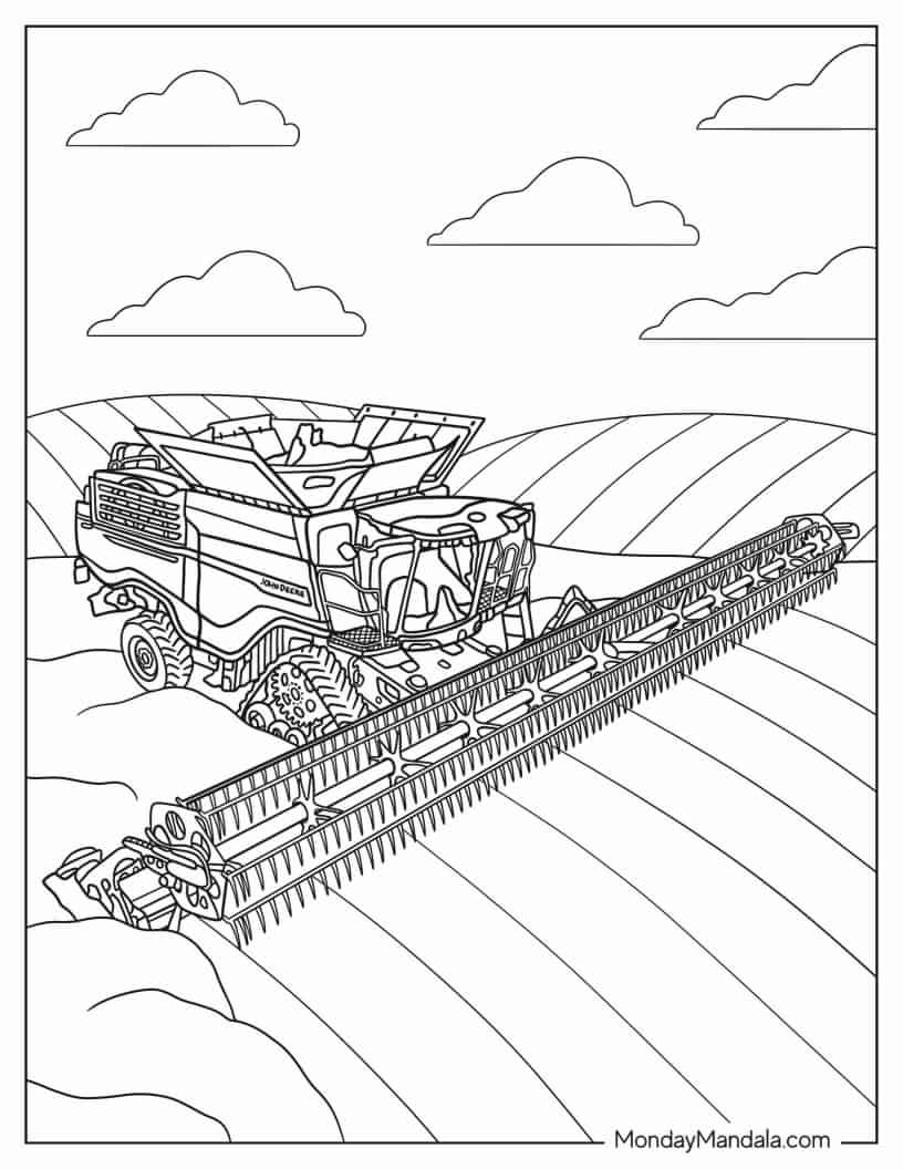 John Deere Combine Harvester Working The Field Coloring In coloring page