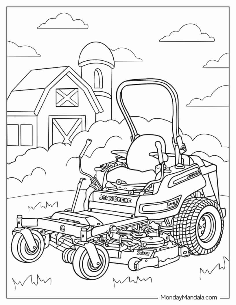 John Deere Lawn Mower Coloring Sheet coloring page