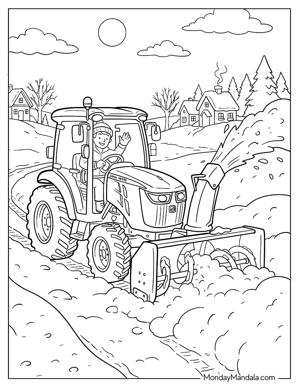 John Deere Snow Blower Tractor Coloring Page coloring page