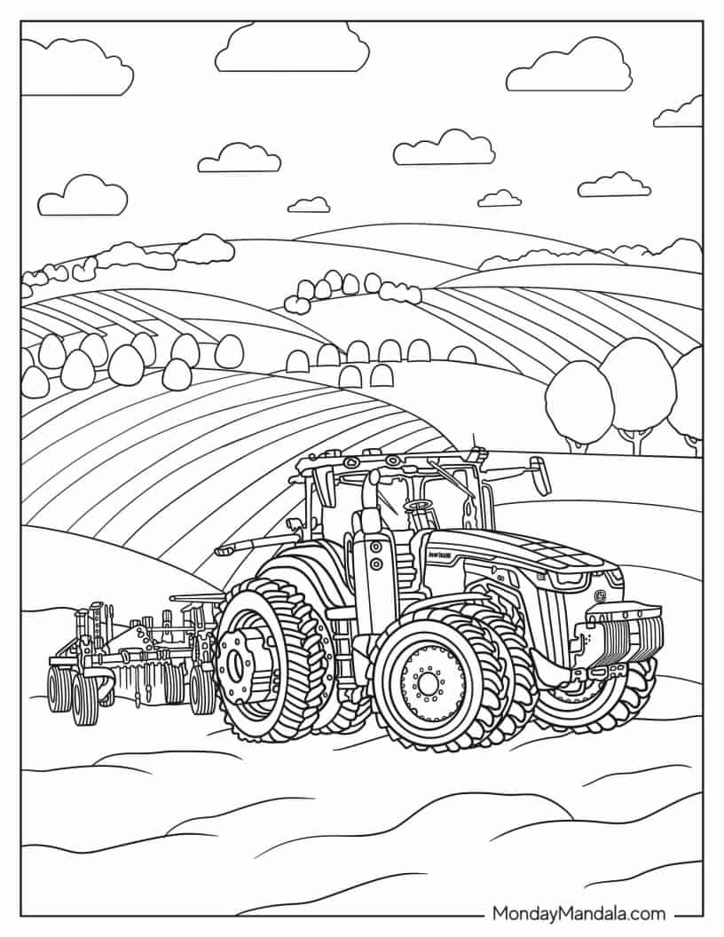 John Deere Tractor In A Farm Field coloring page