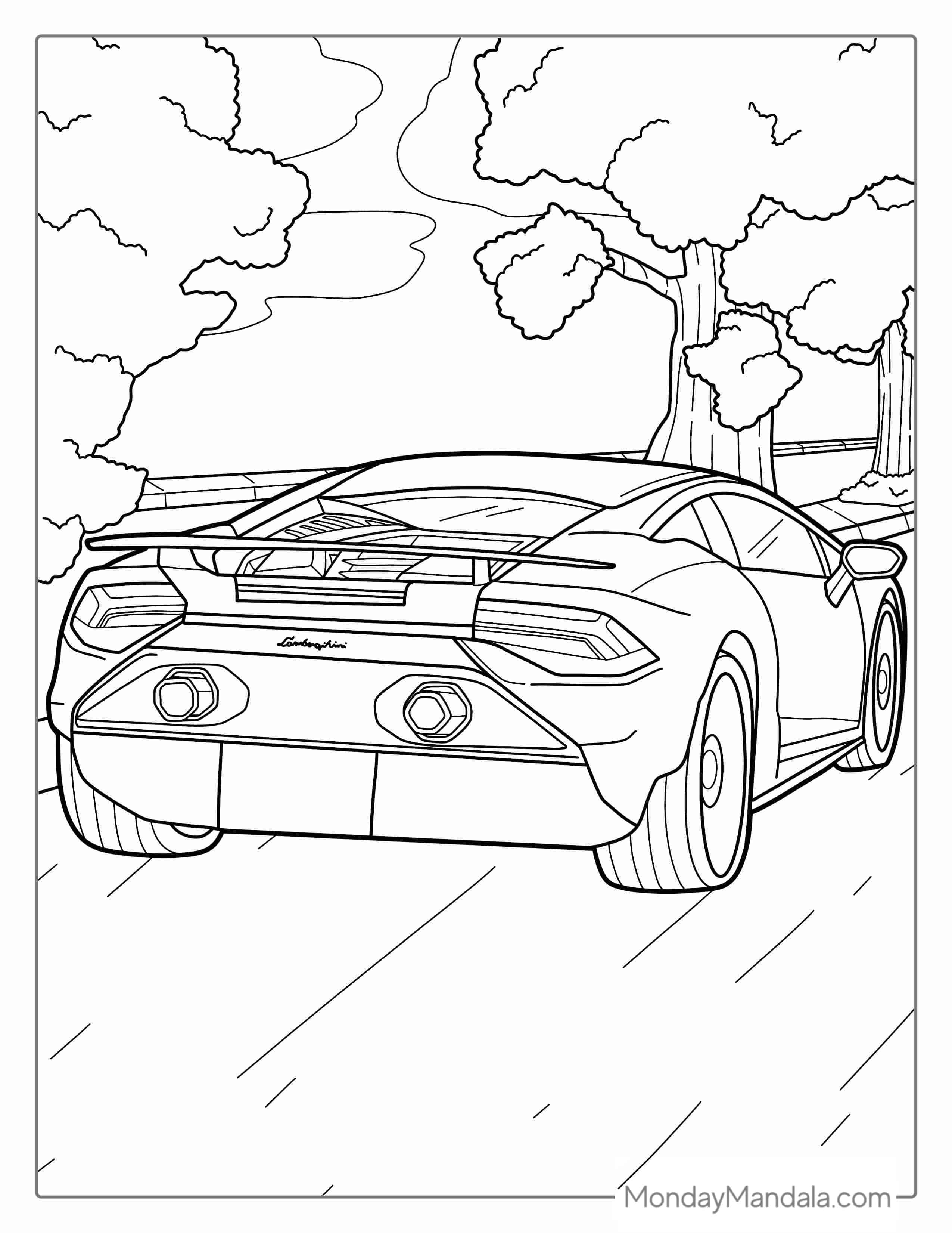 Back Profile Of Lamborghini Aventador To Color coloring page