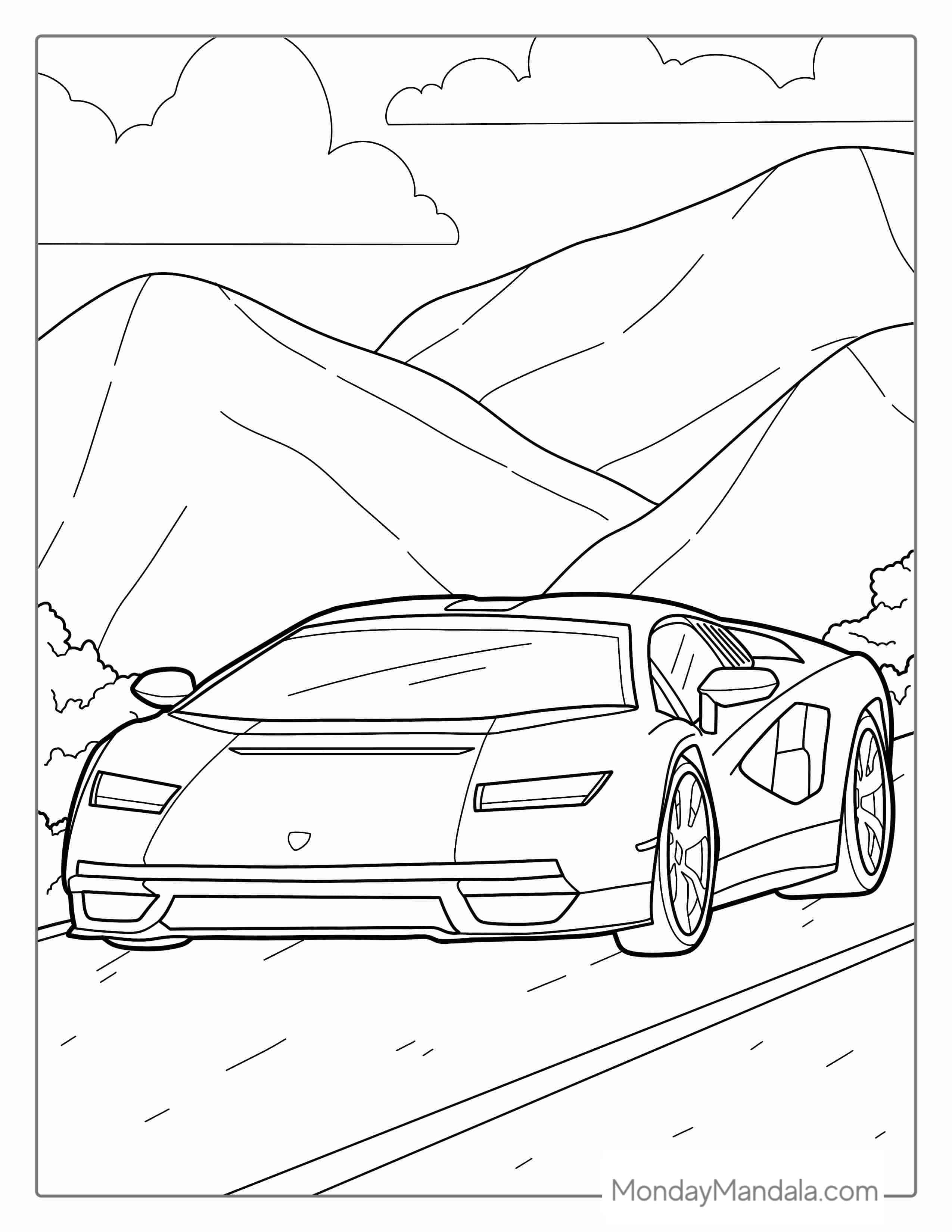Lamborghini Aventador Driving In Mountains coloring page