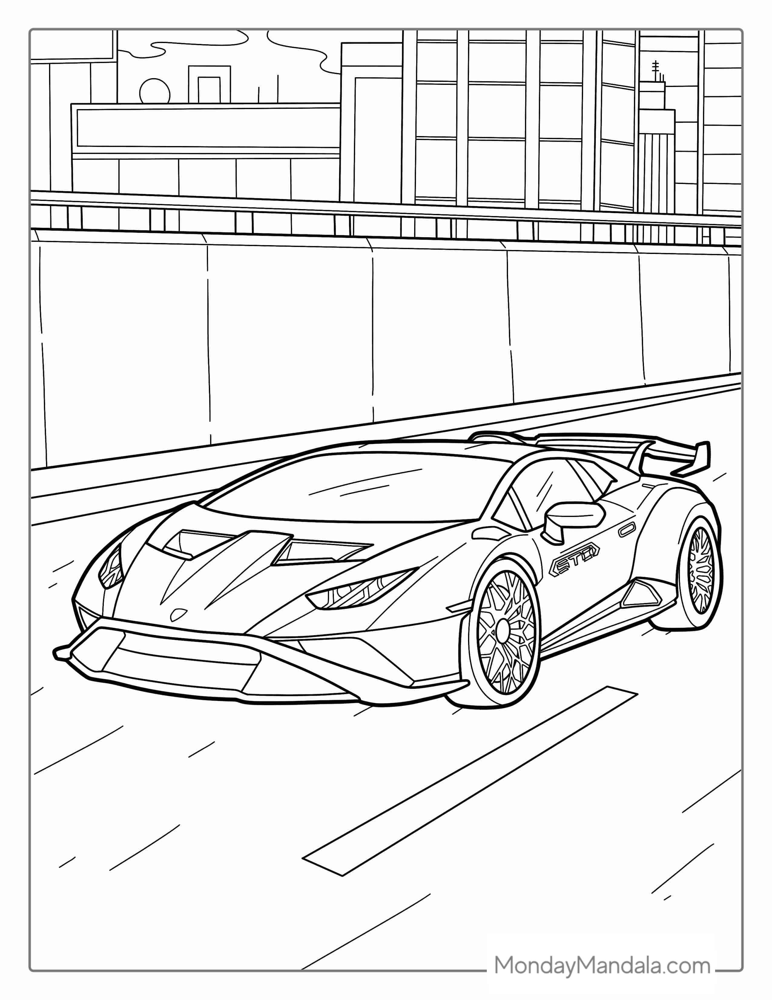 Lamborghini Huracan With Spoiler To Color coloring page