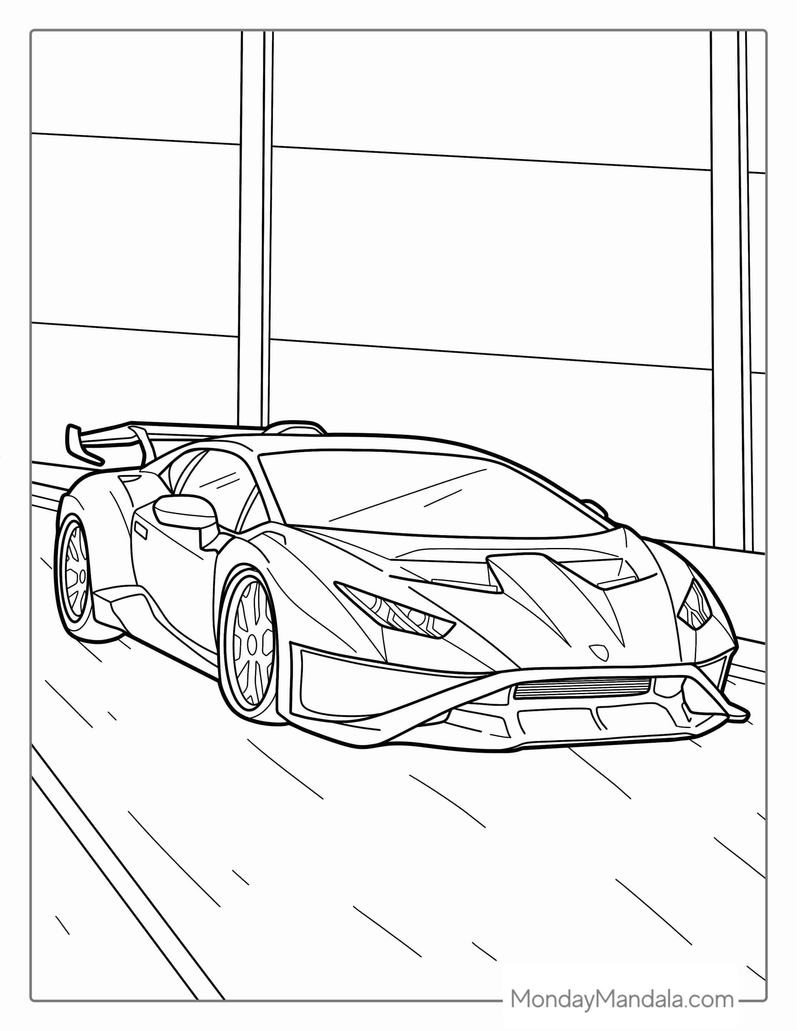 Racing Lamborghini On Track To Color coloring page