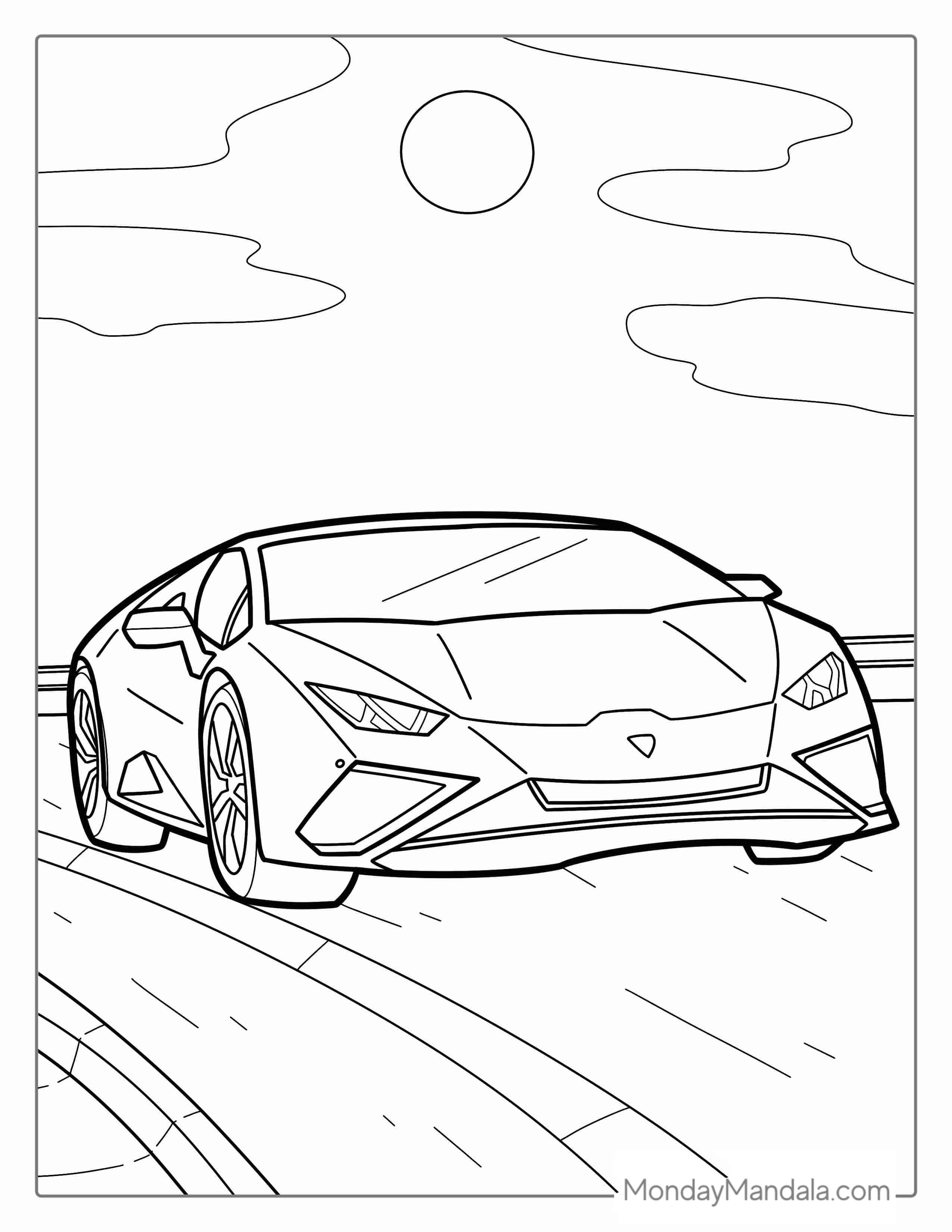 Simple Outline Of a Lamborghini Supercar coloring page