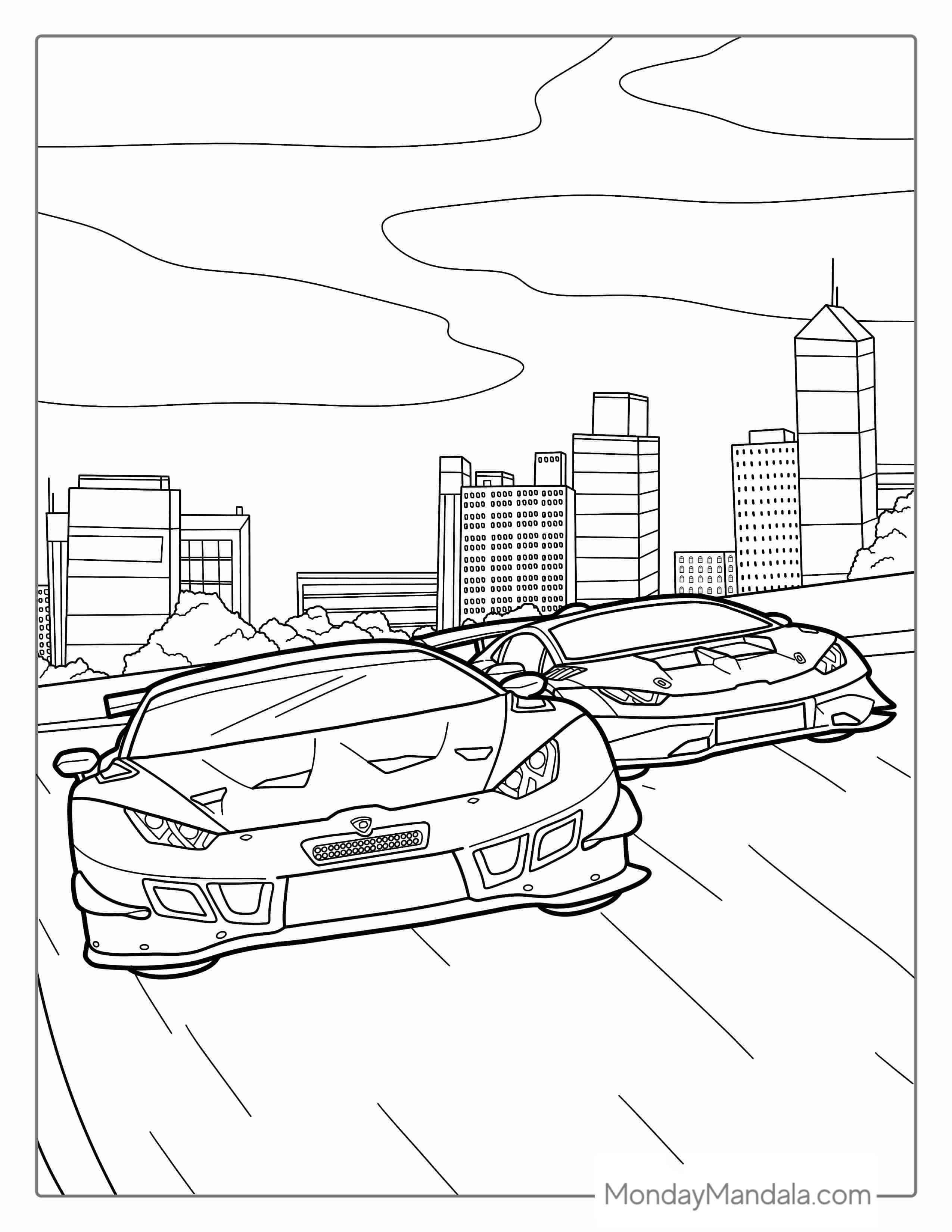 Two Lamborghini Cars Racing coloring page