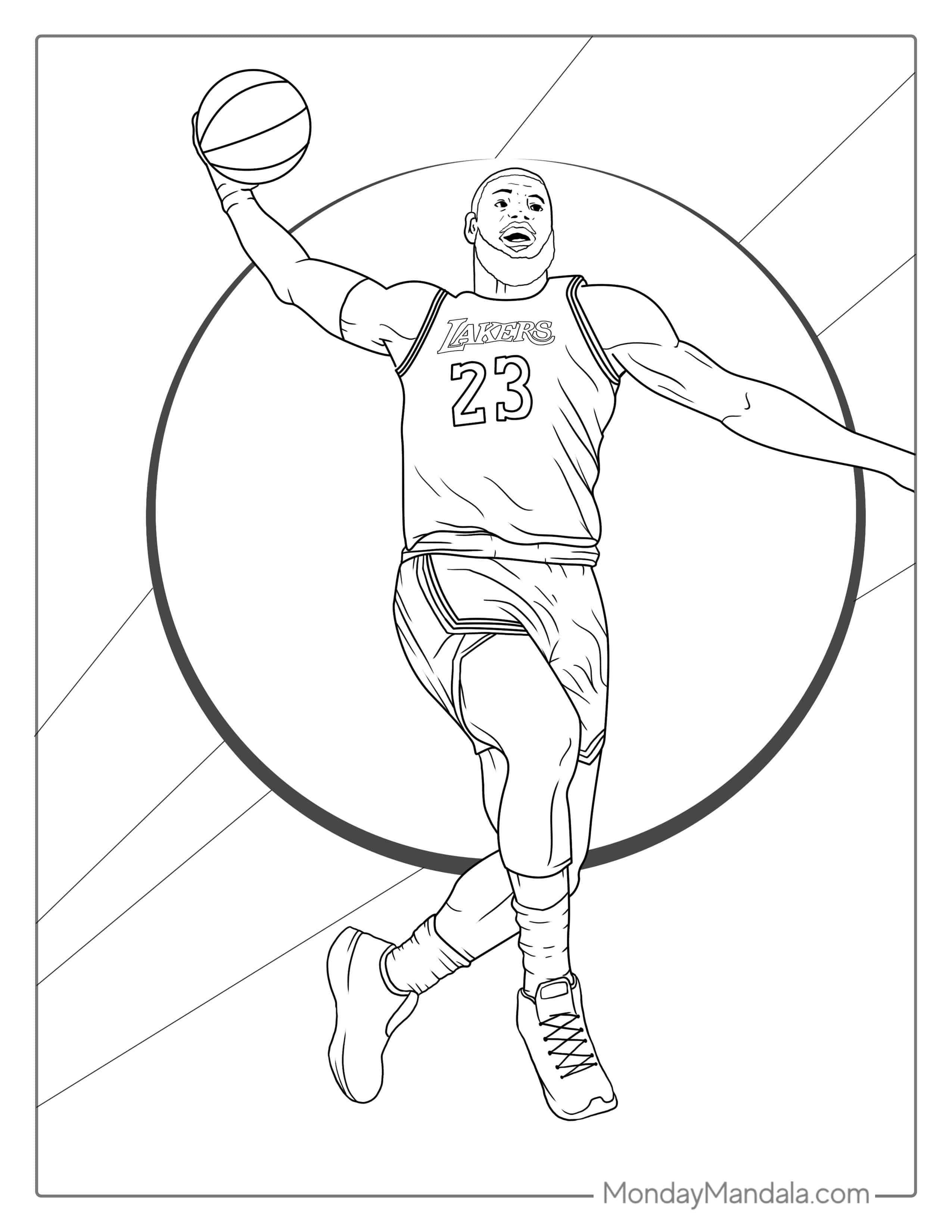 LeBron James Leaping Through The Air Coloring_ coloring page
