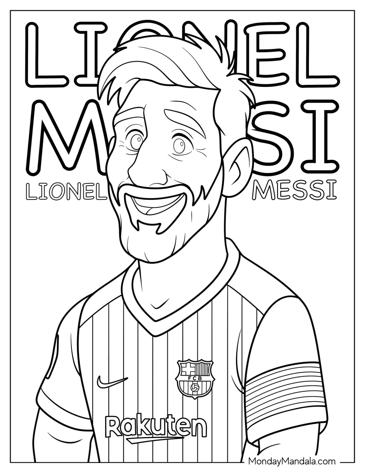 Cartoon Lionel Lionel Messi Coloring Page in Soccer Jersey coloring page
